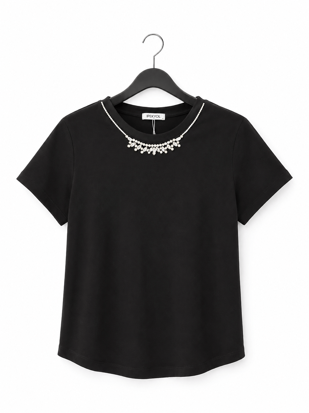 Siyah İpkyl Taşlı Tshirt