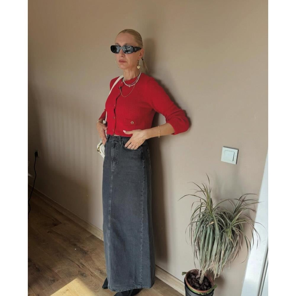 Siyah Maxi Denim Kumaş Etek