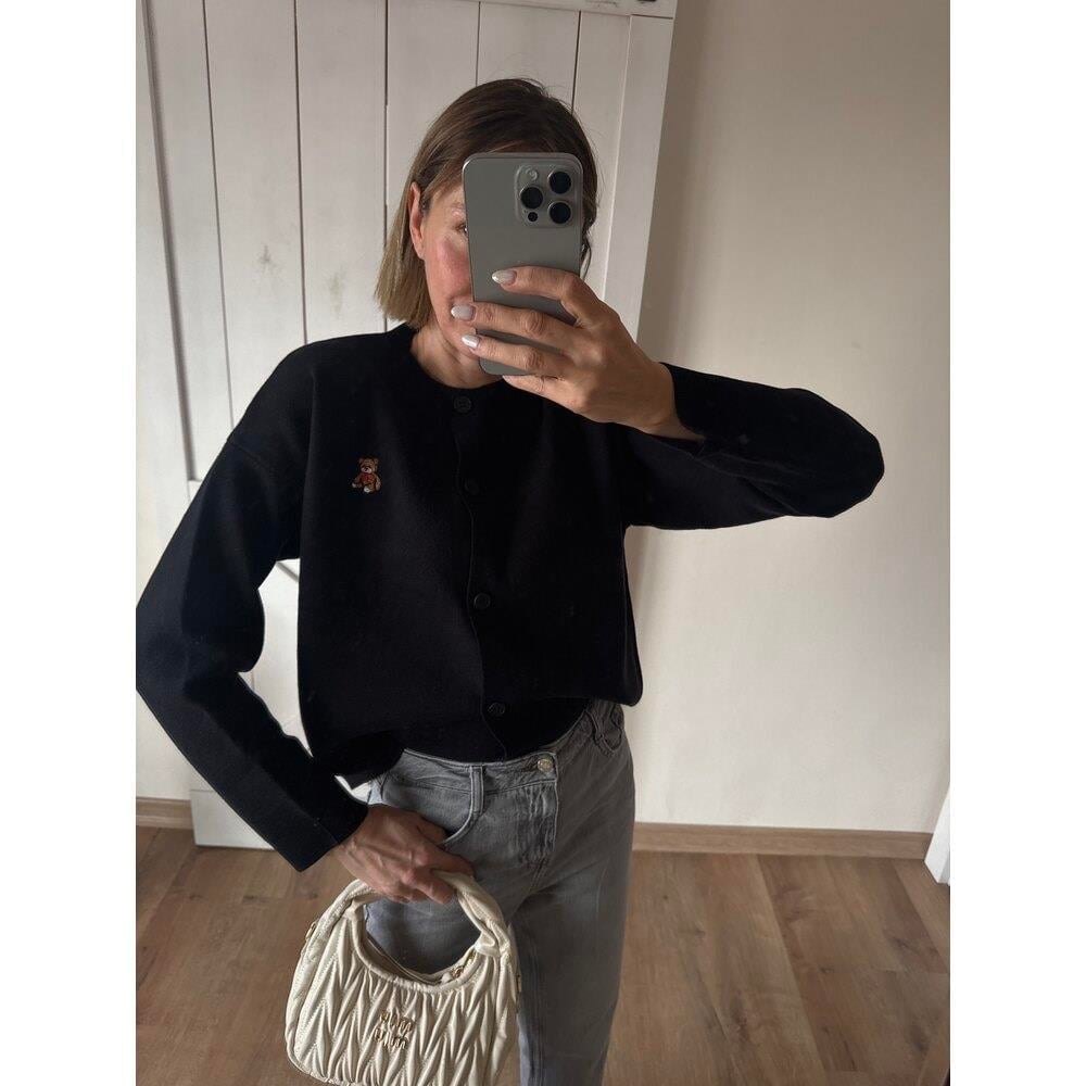 Siyah Nakış Detaylı Kadın Hırka 