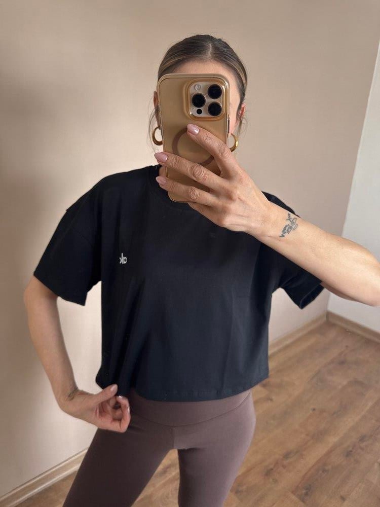 Siyah Nakışlı Premium Pamuklu Kumaş  Tshirt