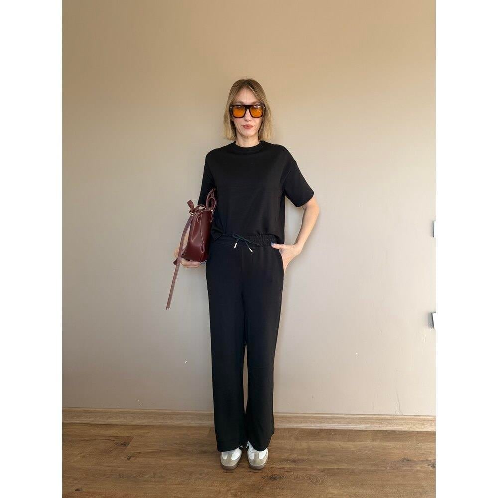 Siyah Oversize Yarım Kollu Sweat Pantolon