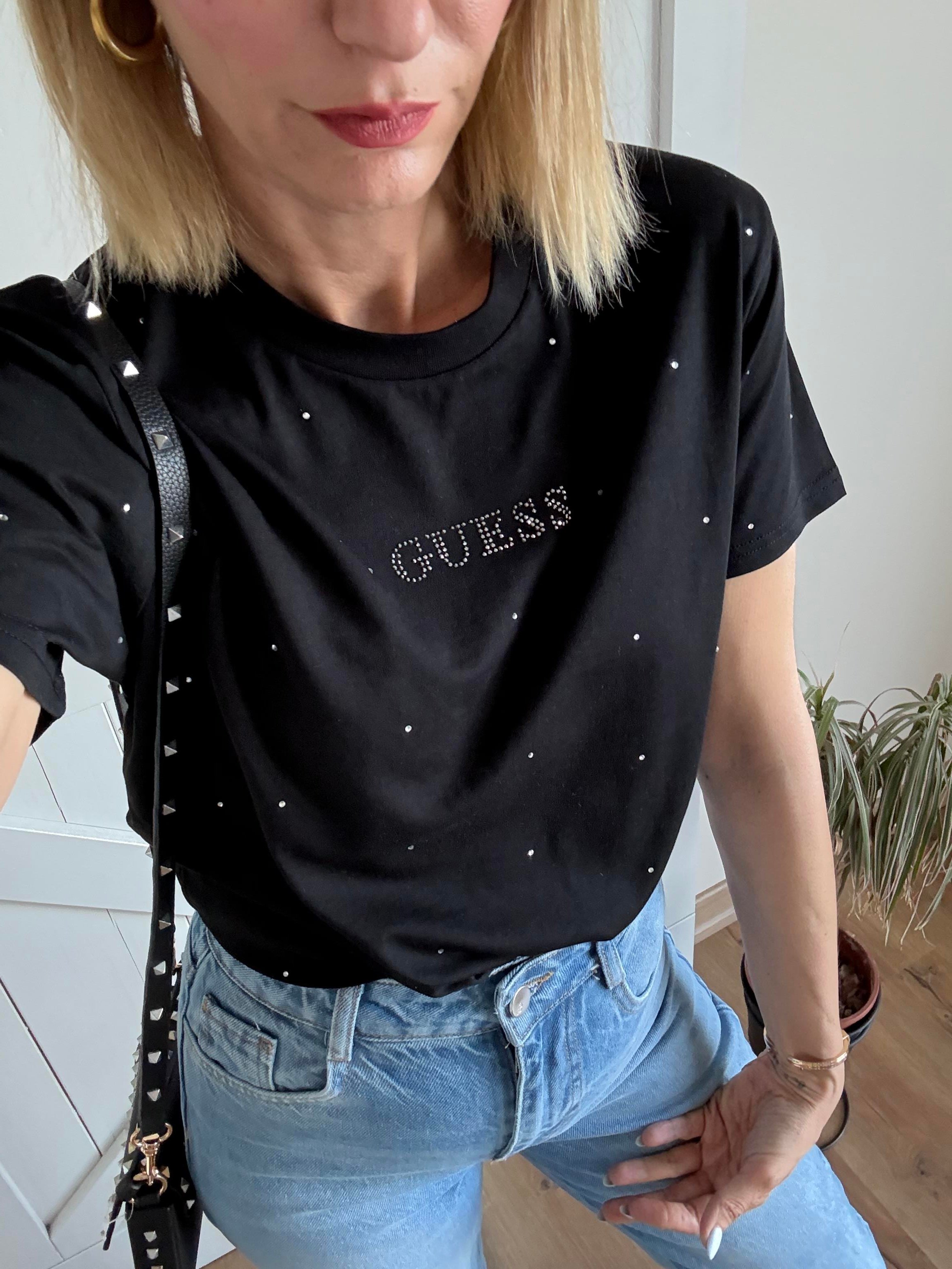 Siyah Taş İşlemeli Tshirt