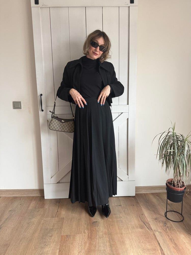 Siyah Uzun Etekli Ceket Kadın İkili Takım 