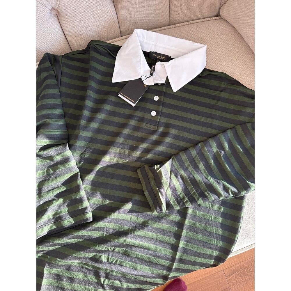 Siyah Yeşil Çizgili Gömlek Yaka Detaylı Kadın Sweatshirt