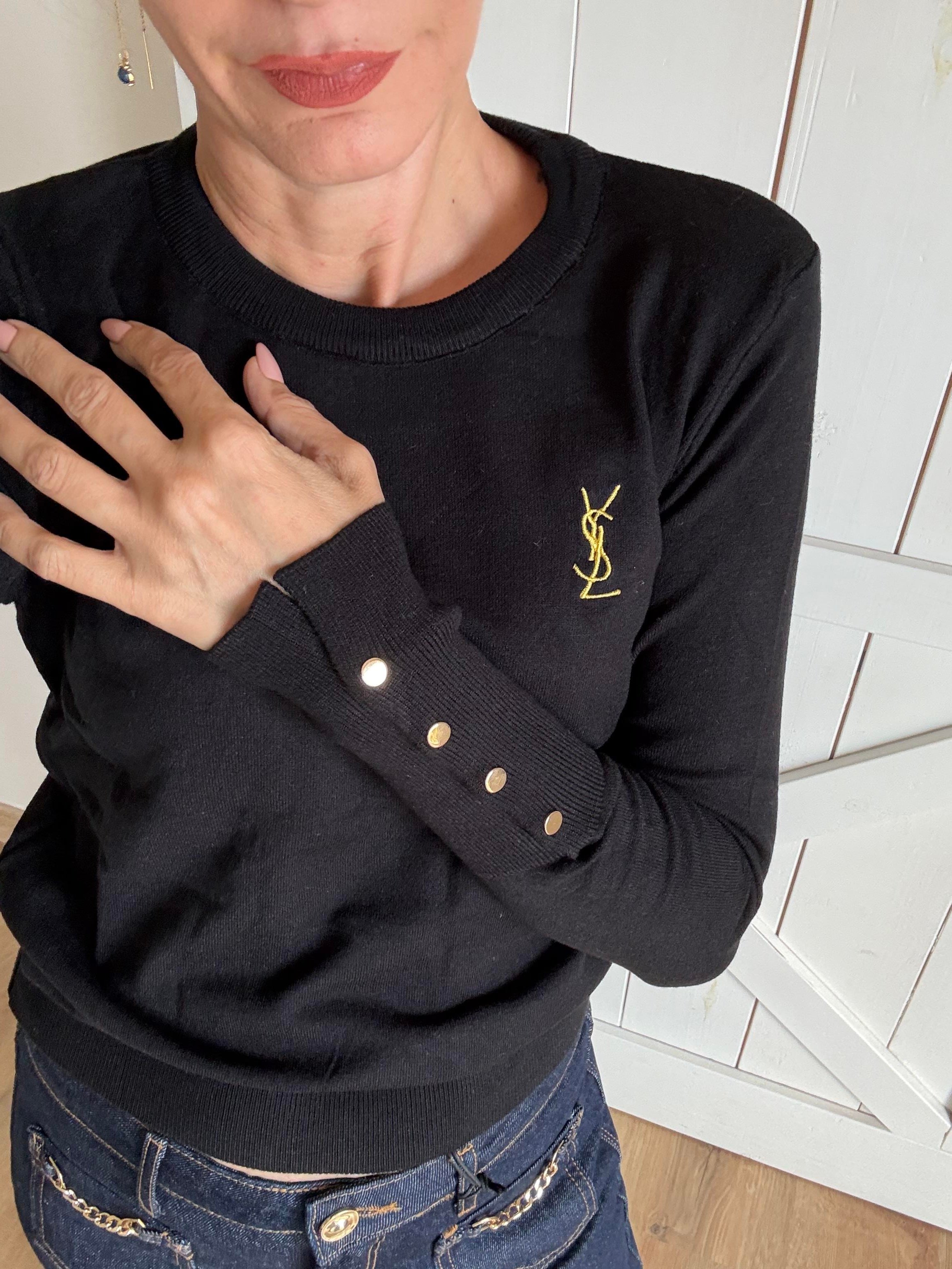 Siyah Ysl Bilekleri Zımbalı Triko