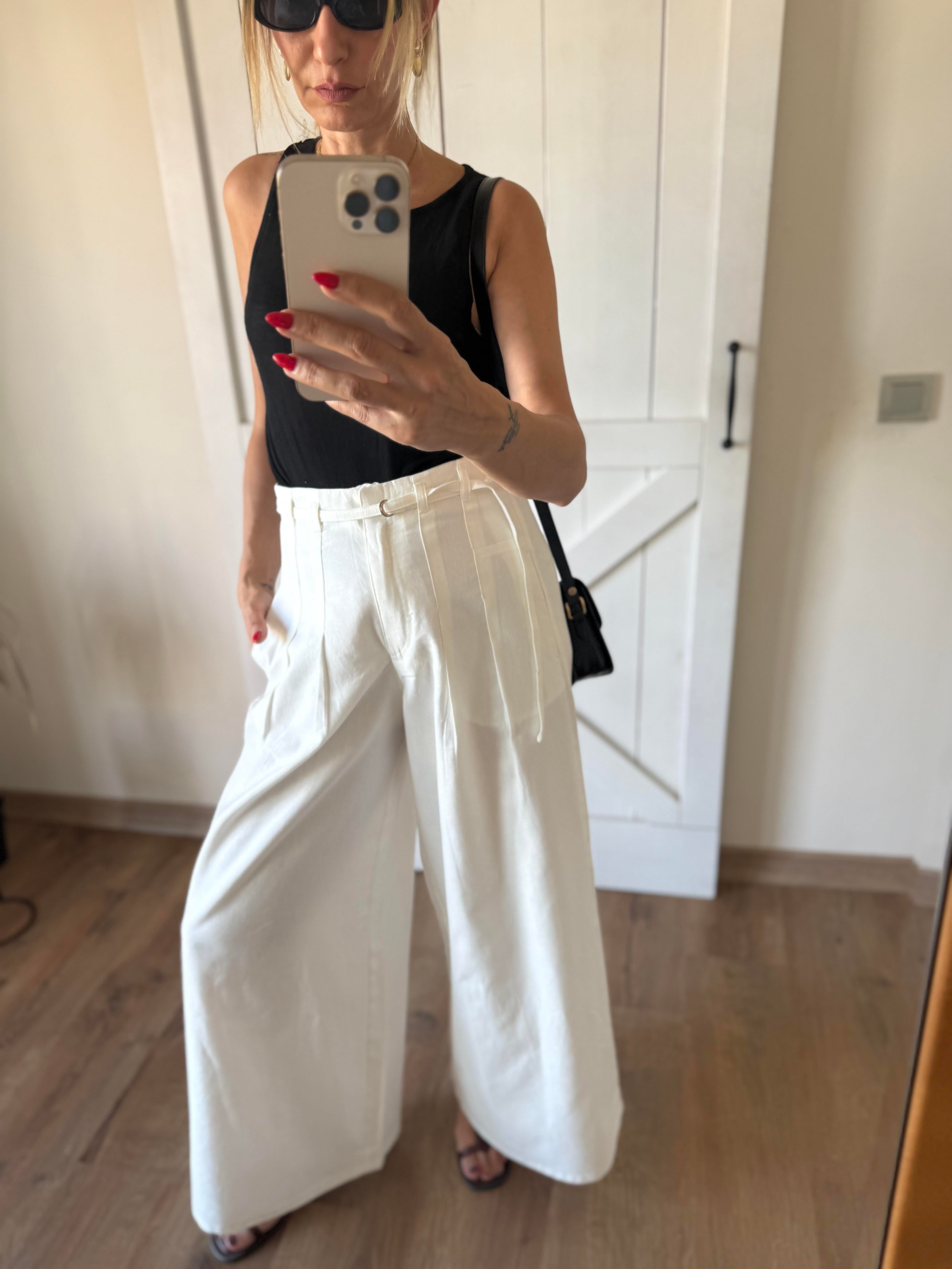 Sullt Massi Ekru Çift Pensli Bol Paça Pantolon