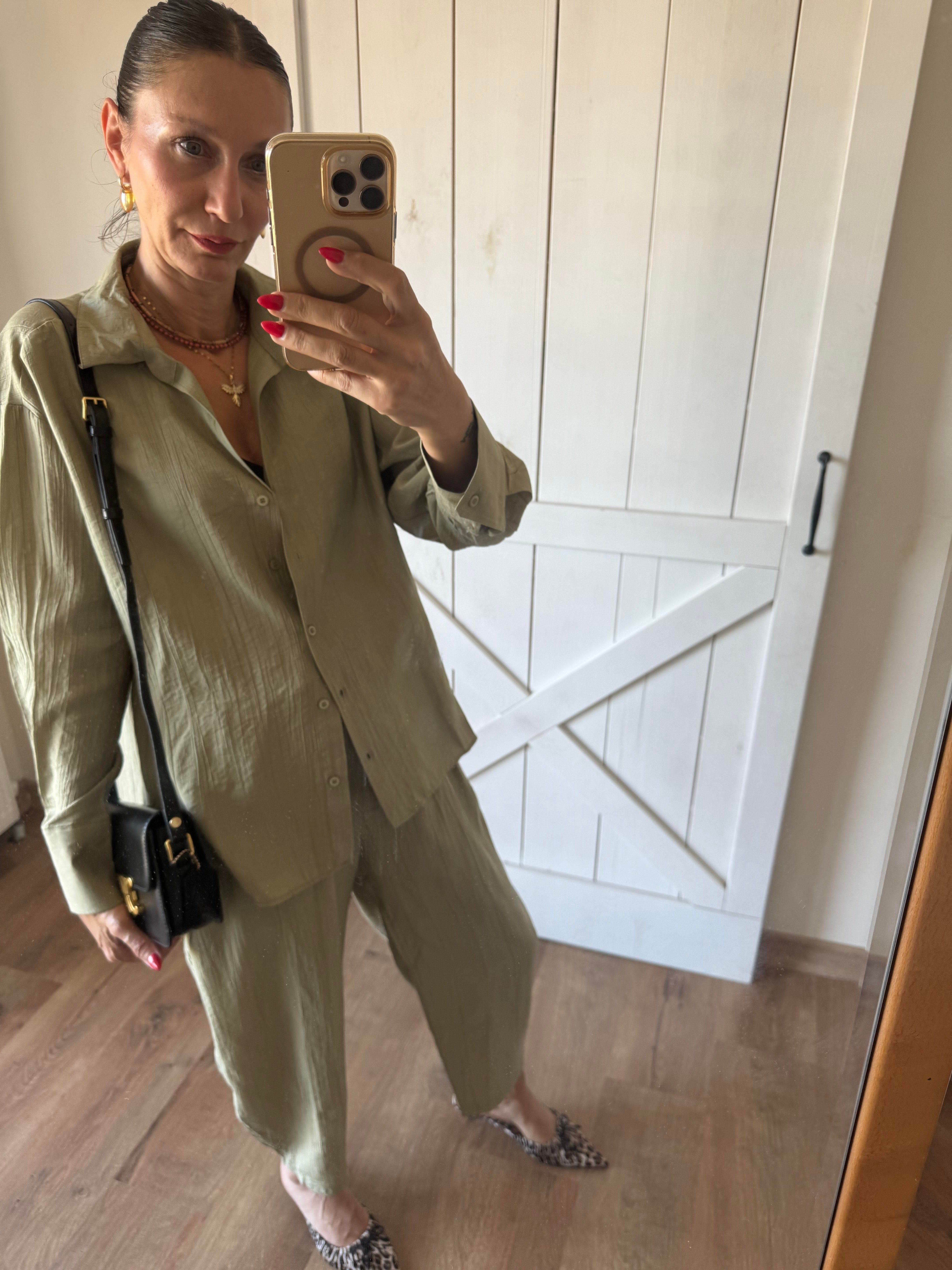 Tensel Çağla Gömlek Pantolon Takım