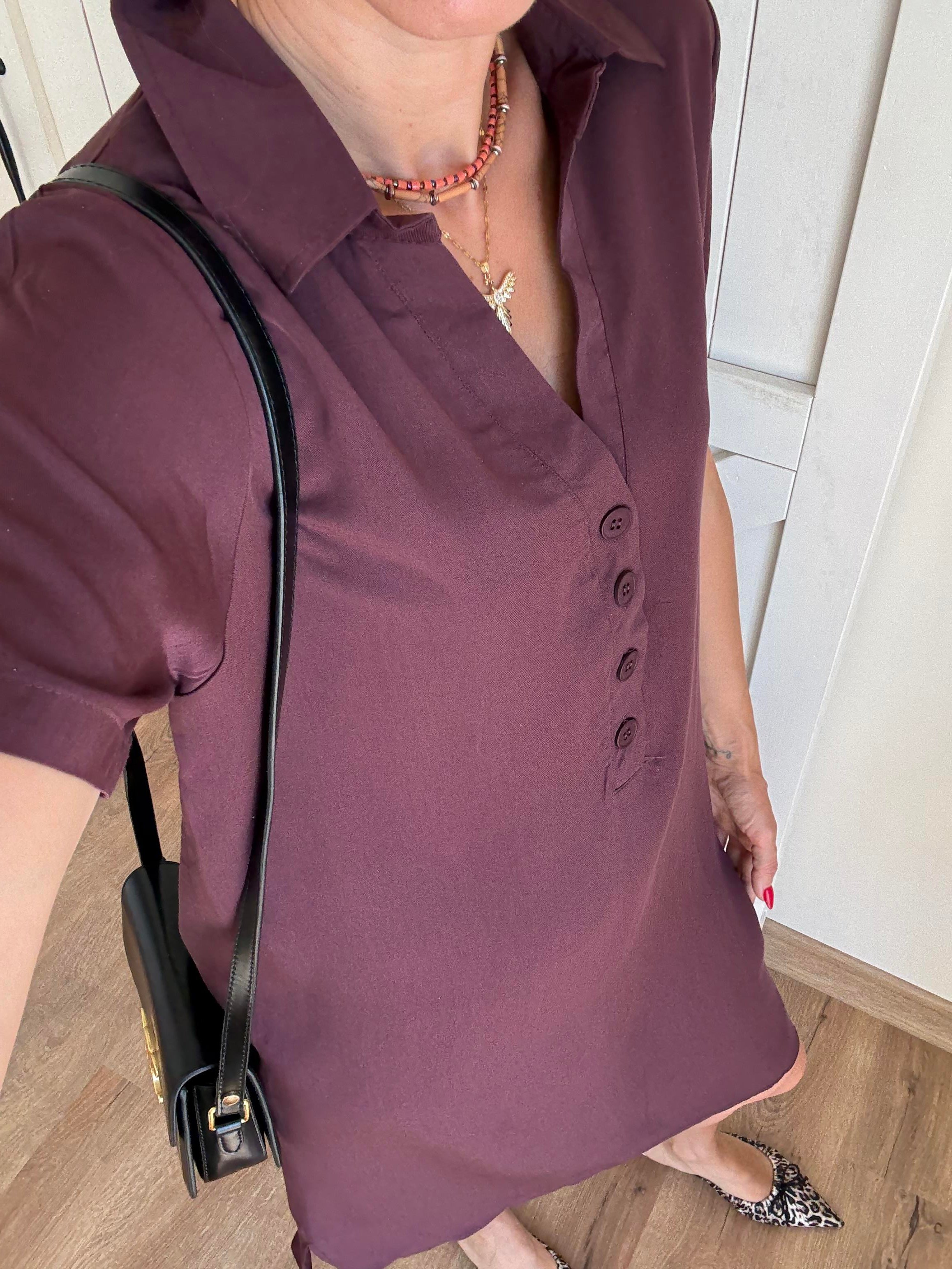 Tensel Mini Dört Düğmeli Bordo Elbise