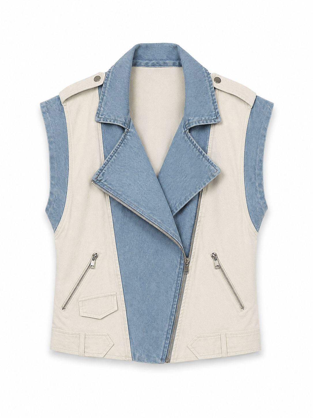 Twist Model , Jean & Poplin Mix , Garnili Fermuarlı Yelek