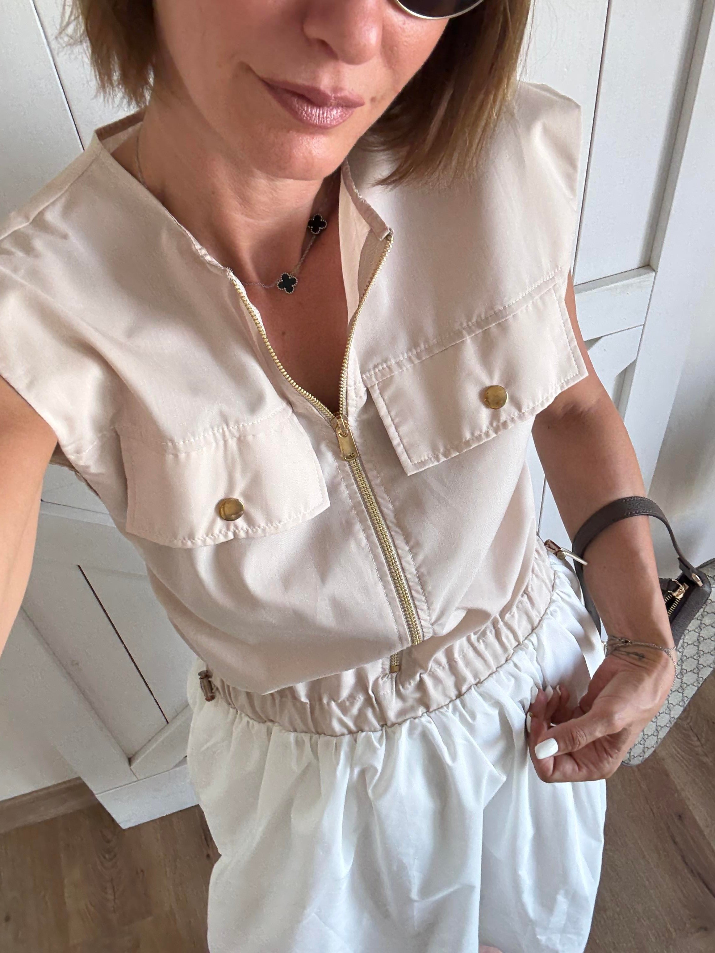 Uyumlu Detaylı Beyaz Poplin Elbise