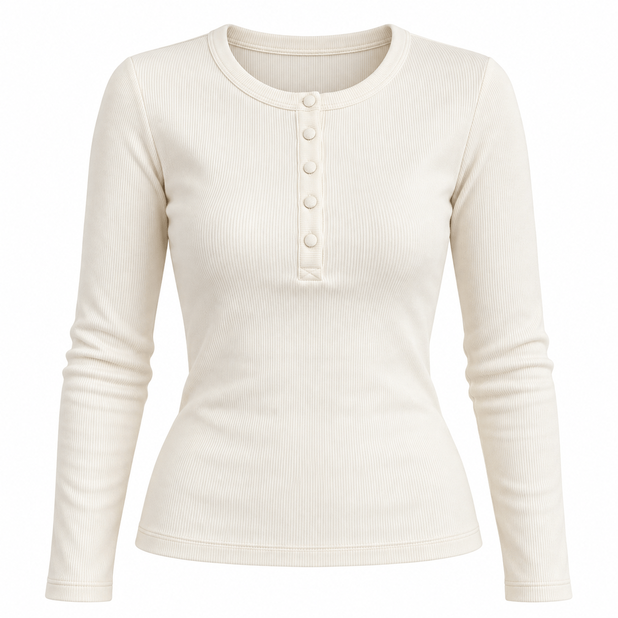 Velvet Yarım Düğmeli Ekru Basic