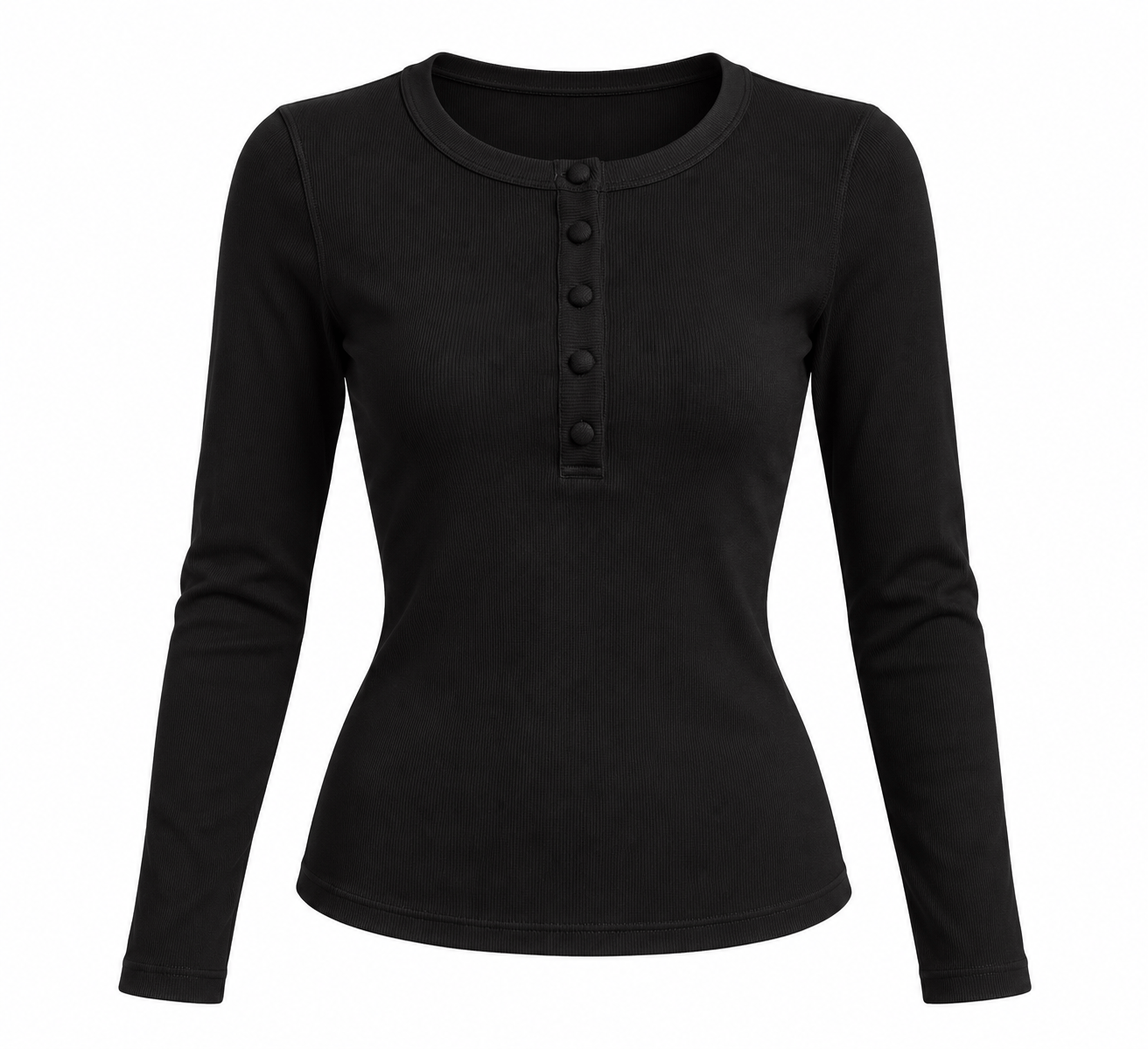 Velvet Yarım Düğmeli Siyah Basic