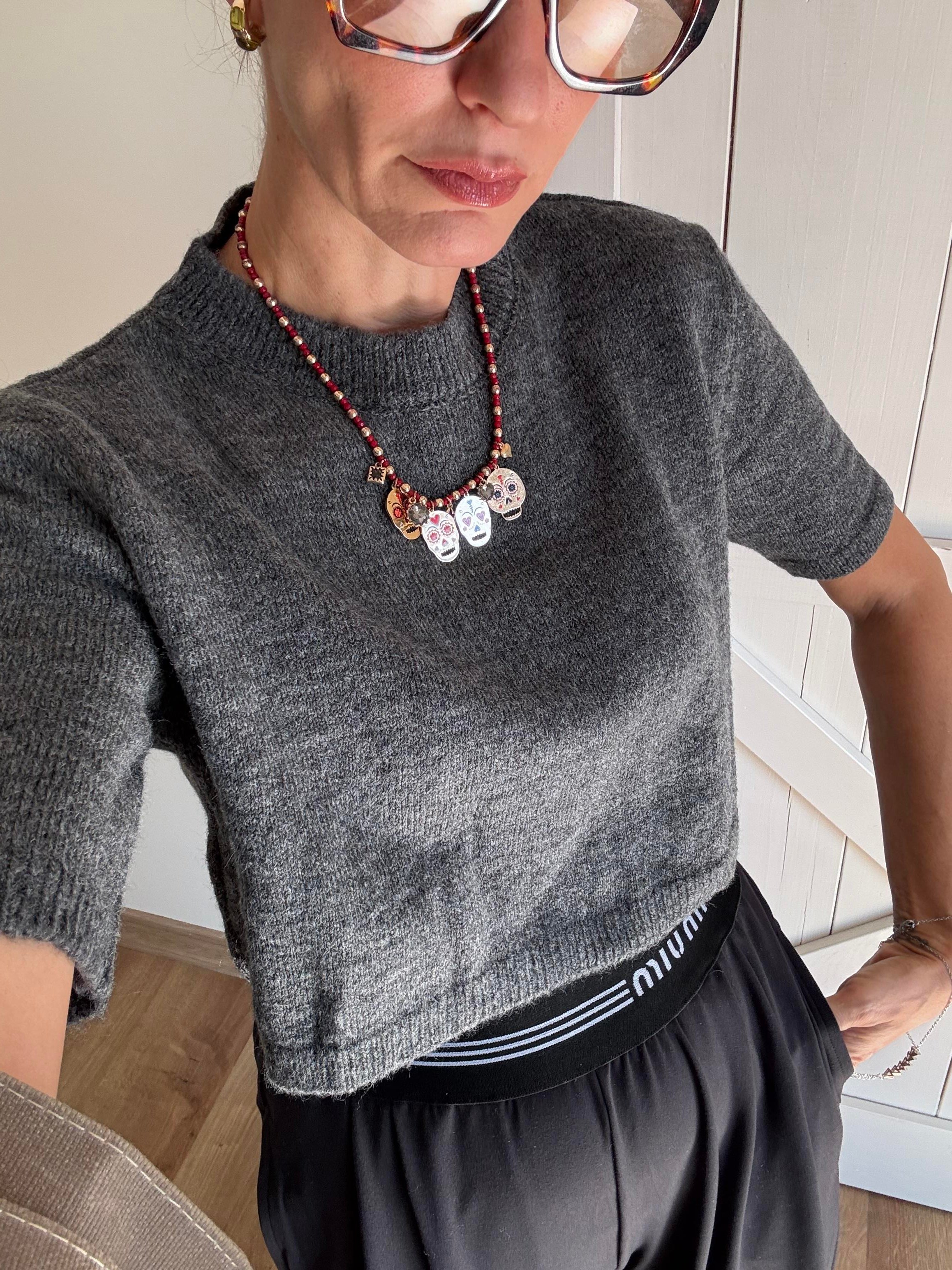 Yarım Kollu Gri Triko