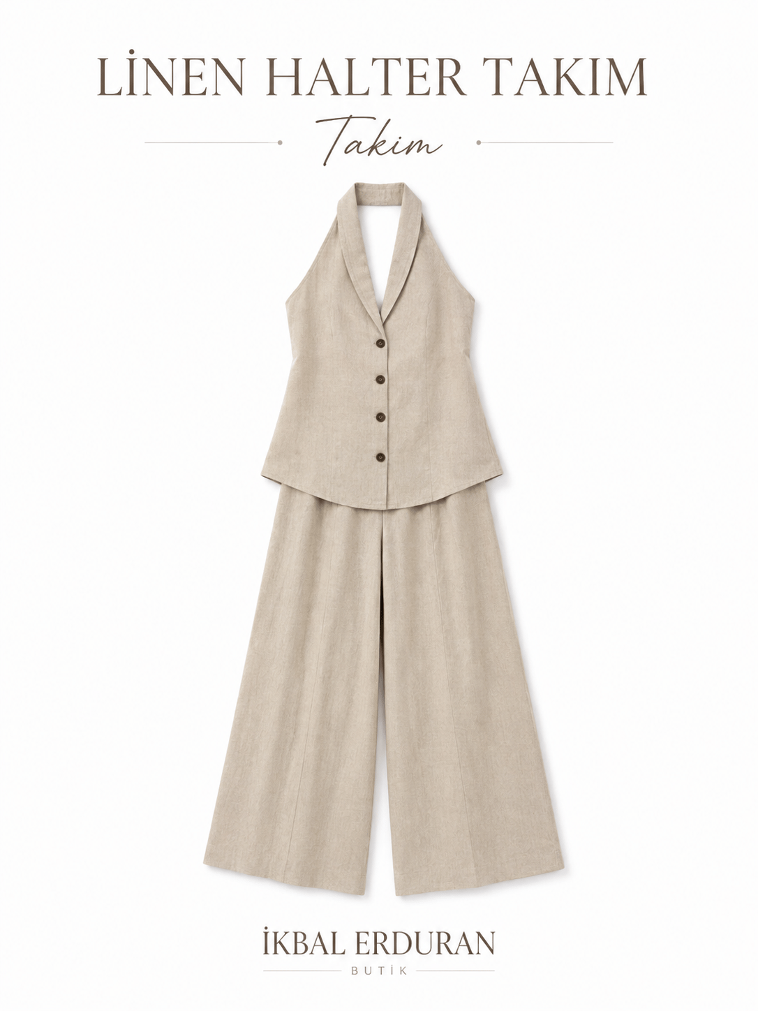 Yelekli Linen Taş Takım