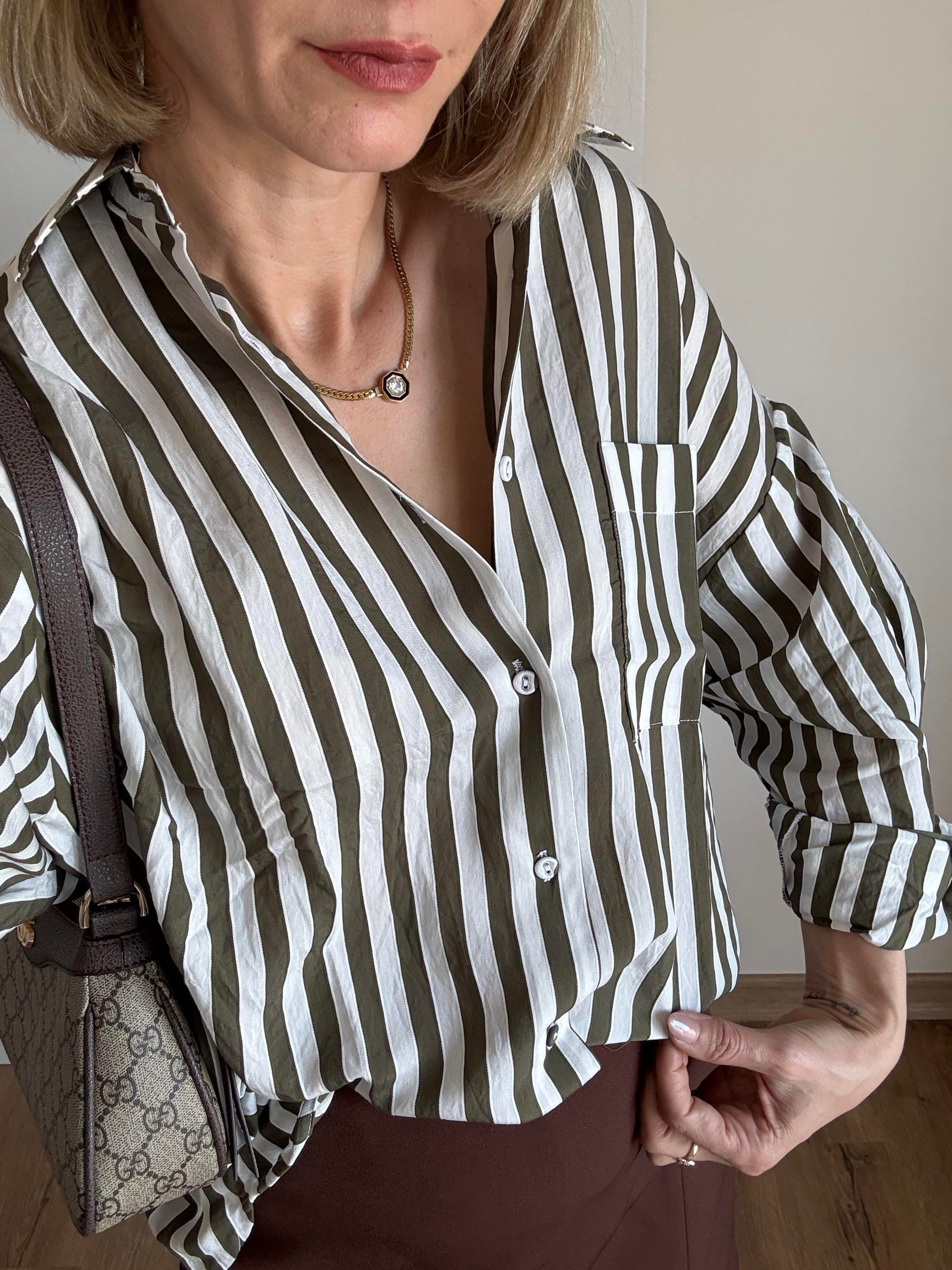 Yeşil Çizgili Oversize Tensel Gömlek