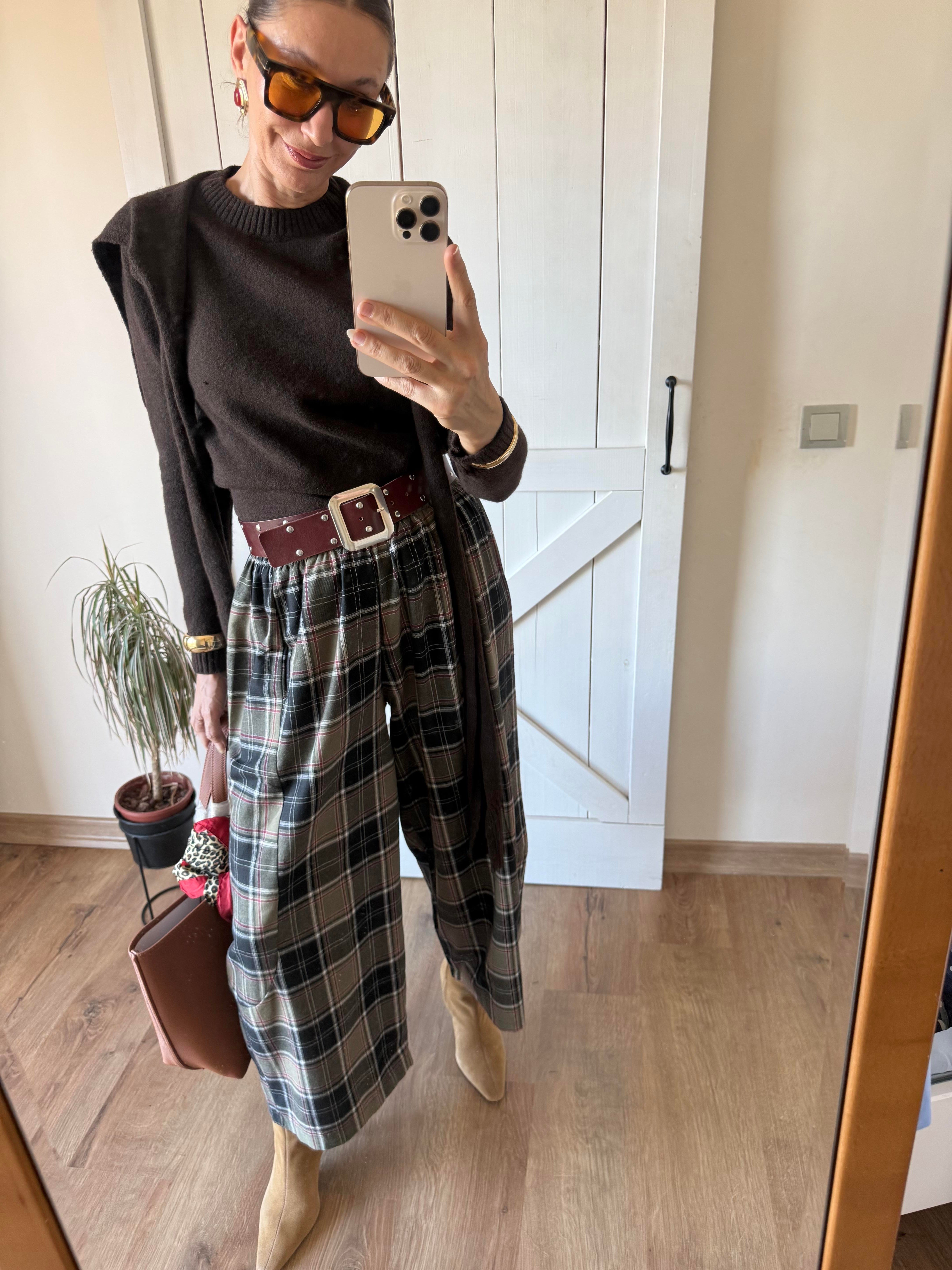 Yeşil Gri Ekoseli Oduncu Şalvar Pantolon