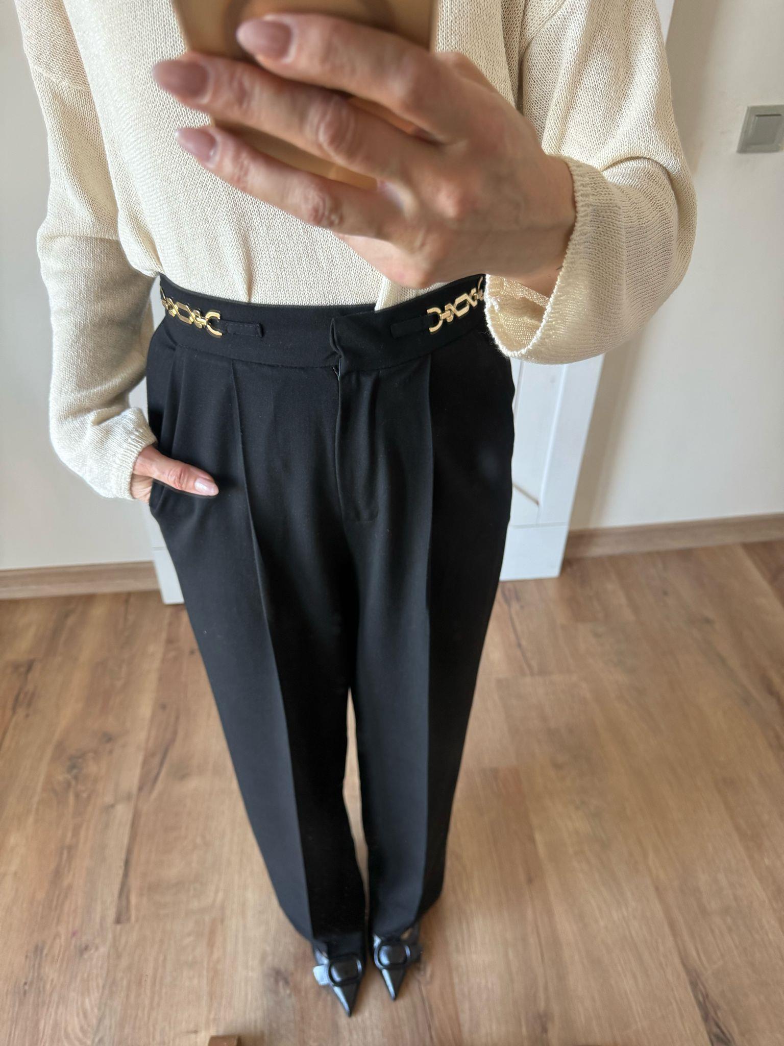 Zincir Detaylı Siyah Palazzo Pantolon