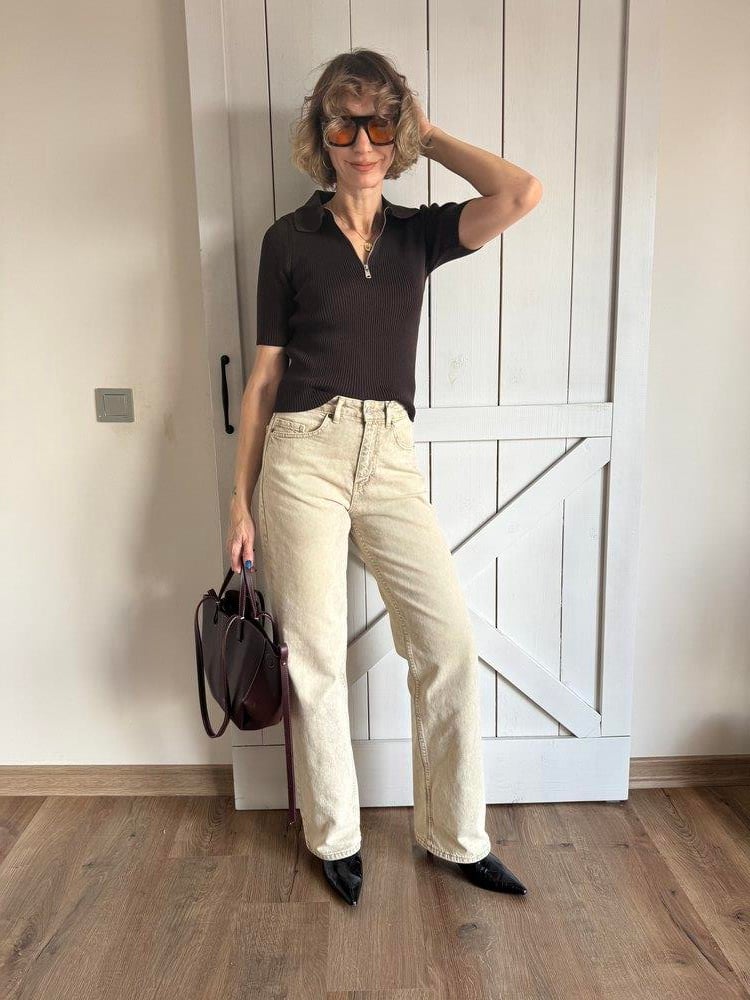 ZR Ekru Straight Jean Pantolon