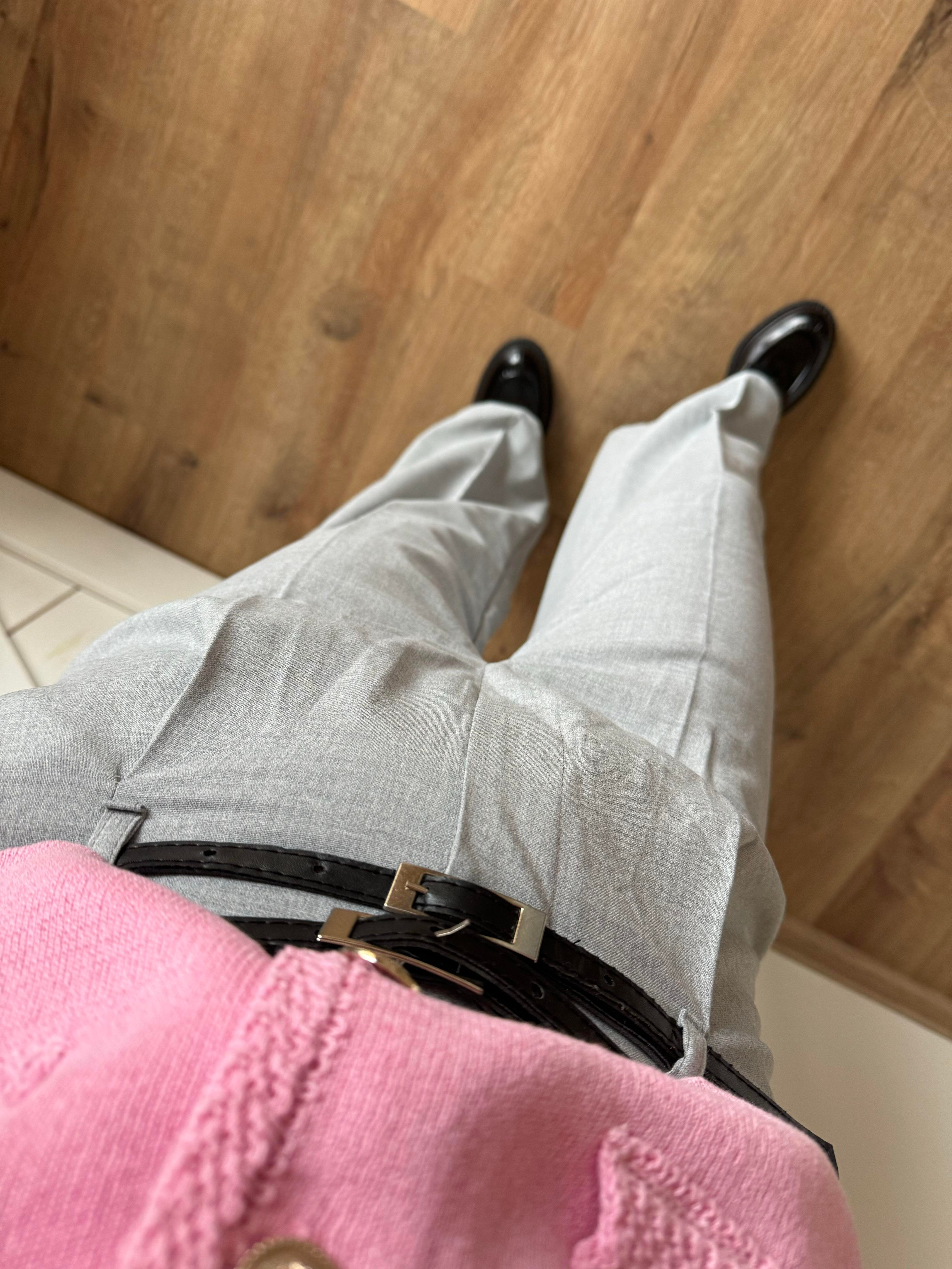 Zr Gri Çift Kemerli Palazzo