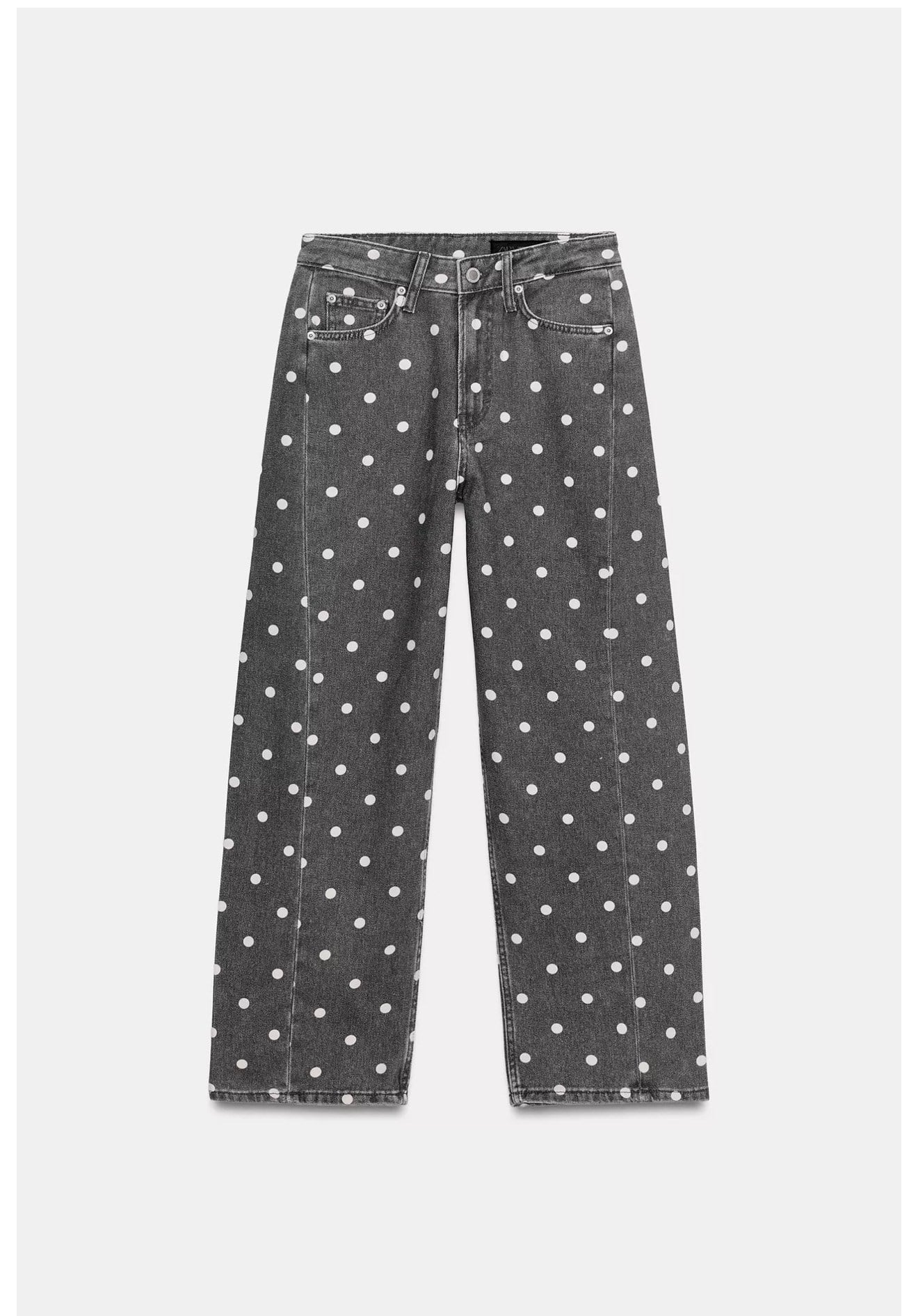 Zr Gri Puantiyeli Asimetrik Dikiş Bilek Boy Jean