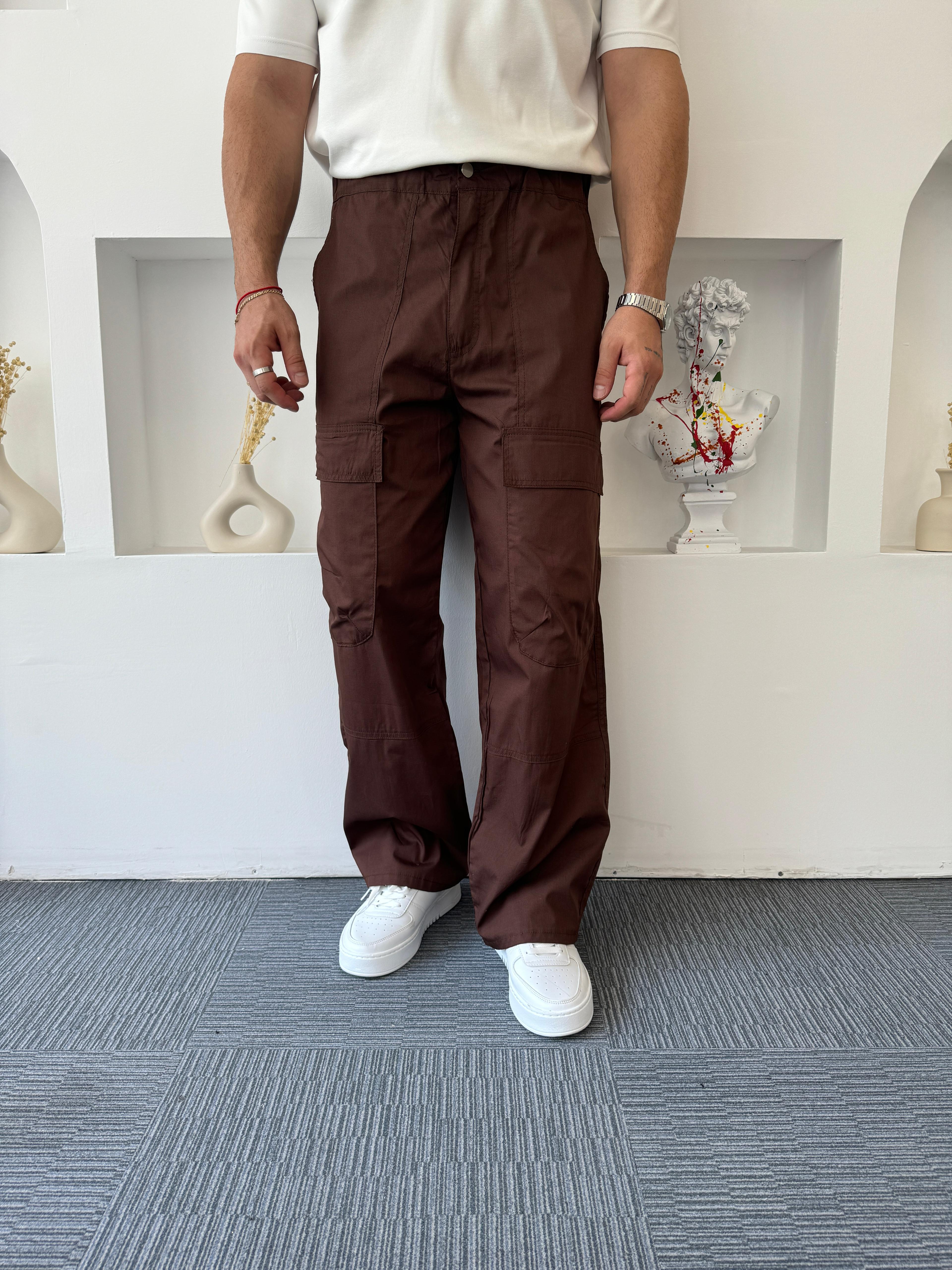 Acı Kahve İnce Gabardin Baggy Kargo Pantolon