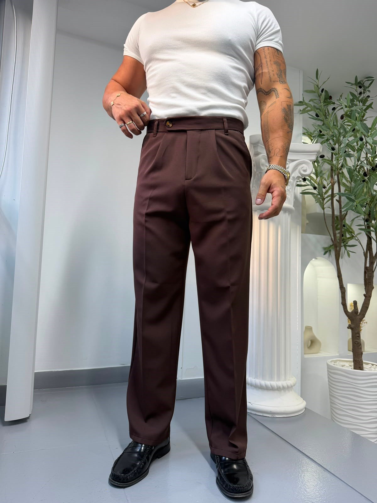 Acı Kahve LK Stone Kısa Dil Baggy Kumaş Pantolon