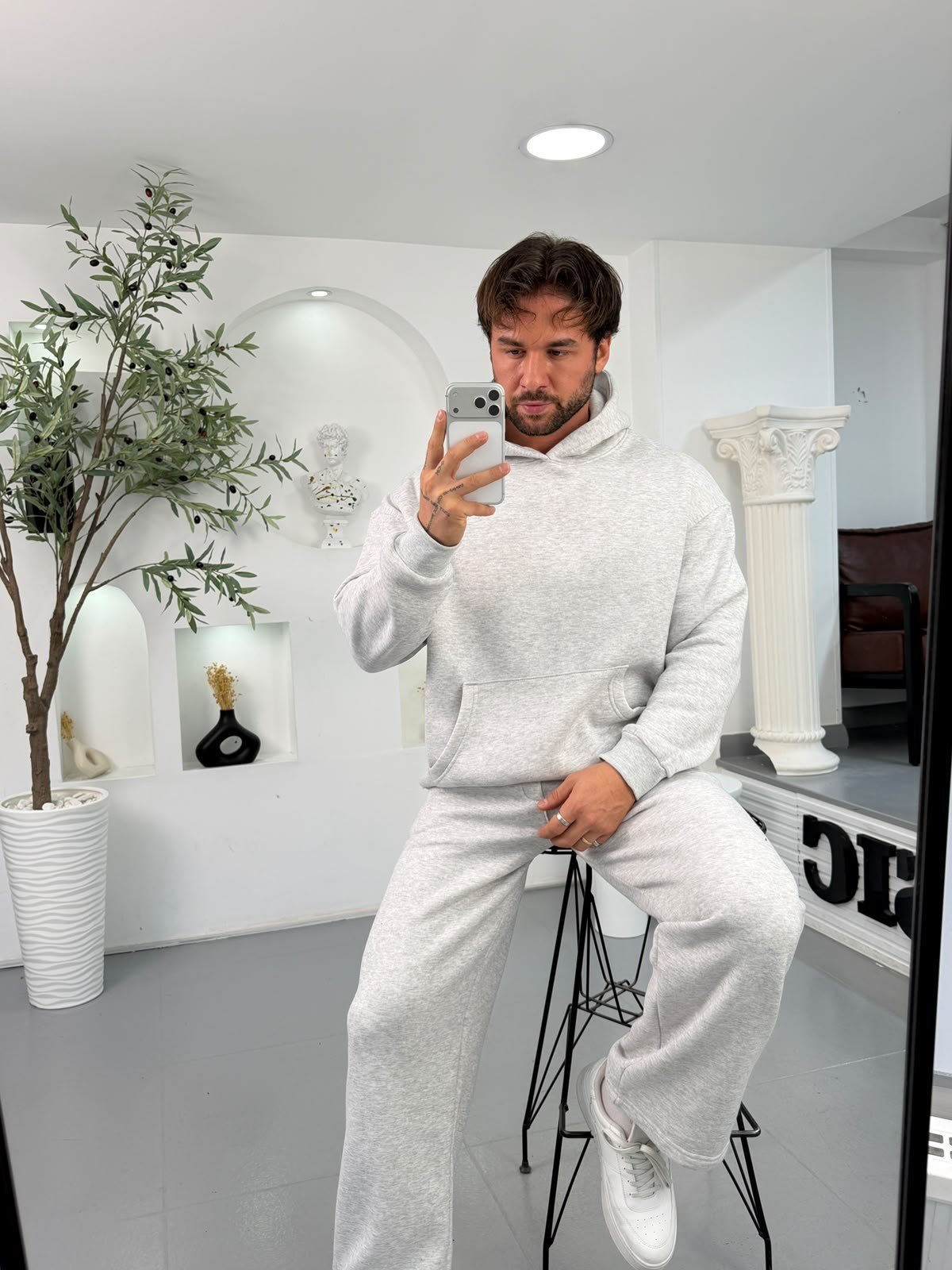 Açık Gri RL 3iplik Şardondu Oversize Takım