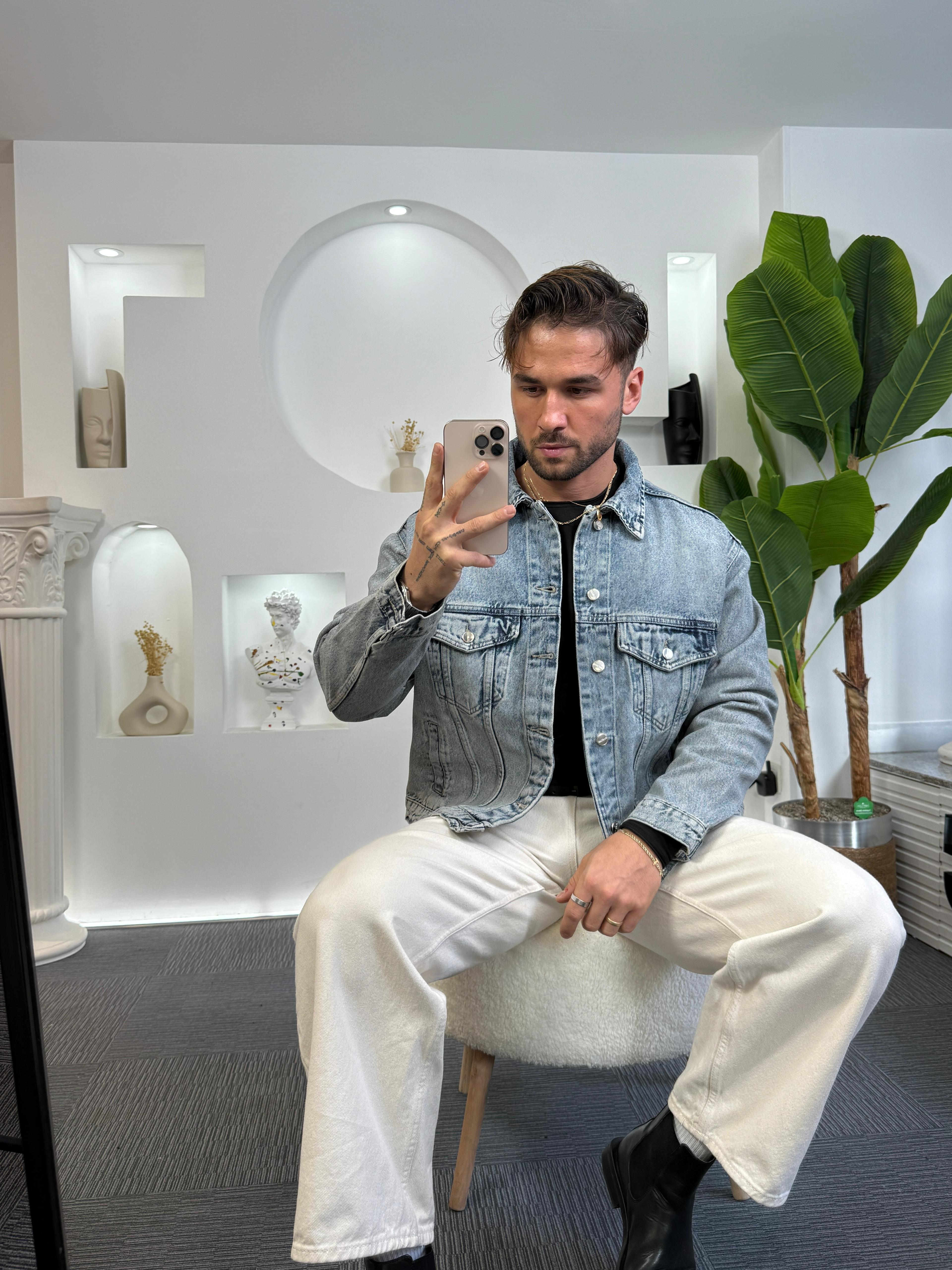 Açık Mavi Giesto Oversize Retro Kot Ceket
