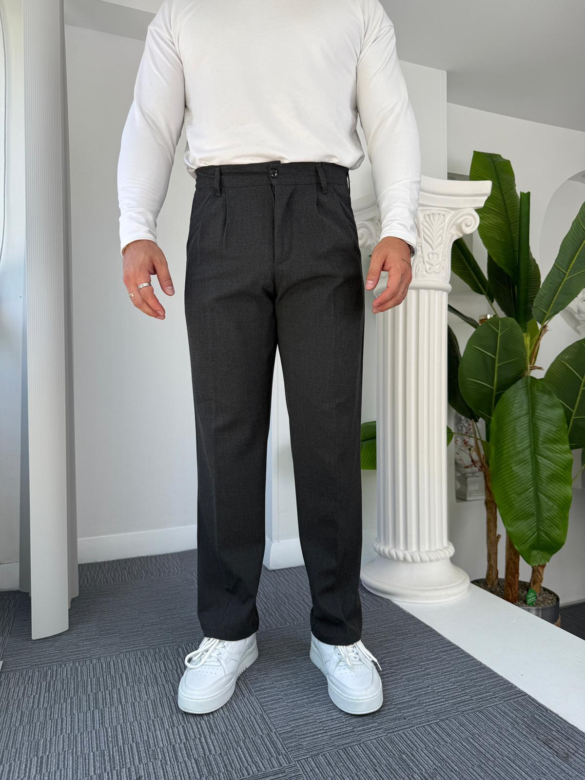Antrasit Pileli Baggy Kumaş Pantolon 