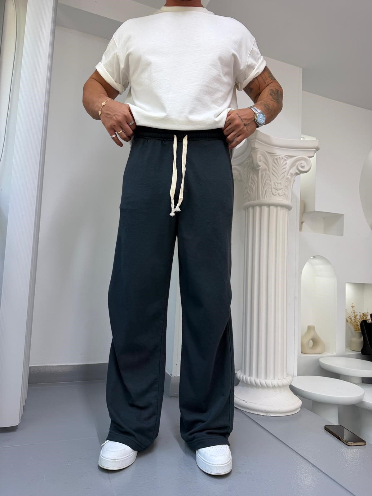 Antrasit RL Zımba Detaylı Baggy Pantolon