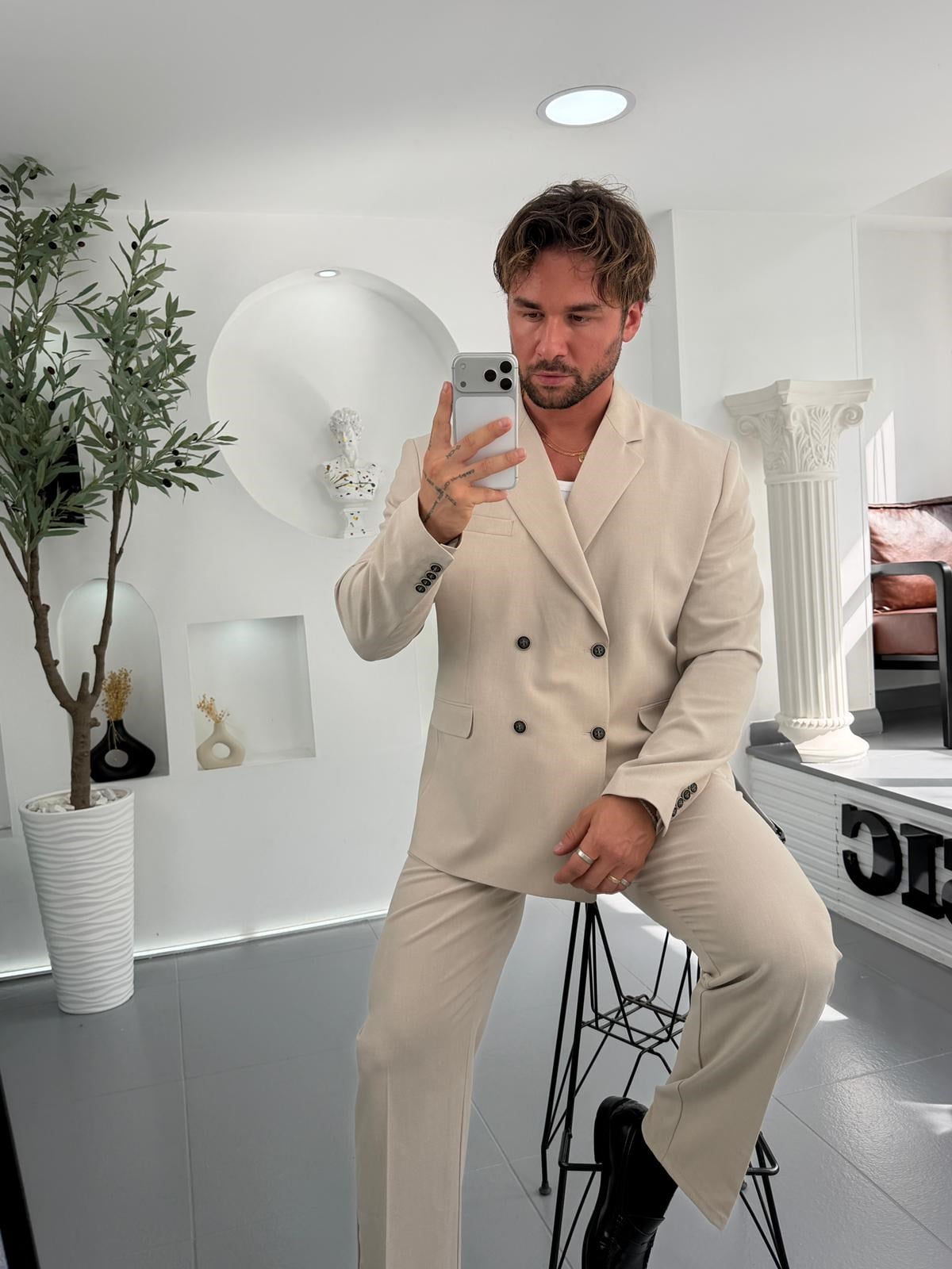 Bej LK Oversize Kruvaze Takım
