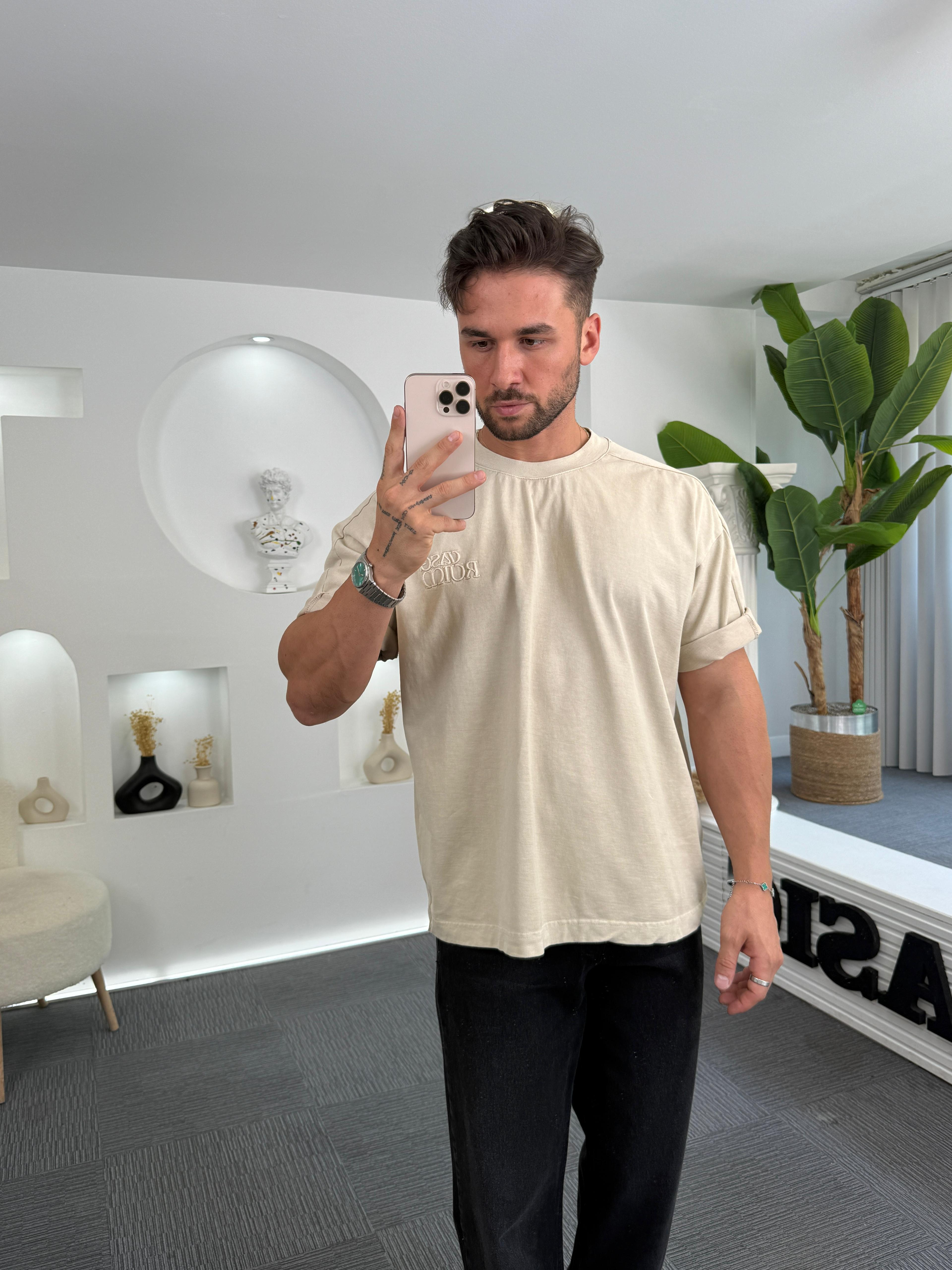 Bej Rules Yıkamalı Oversize RL Tshirt
