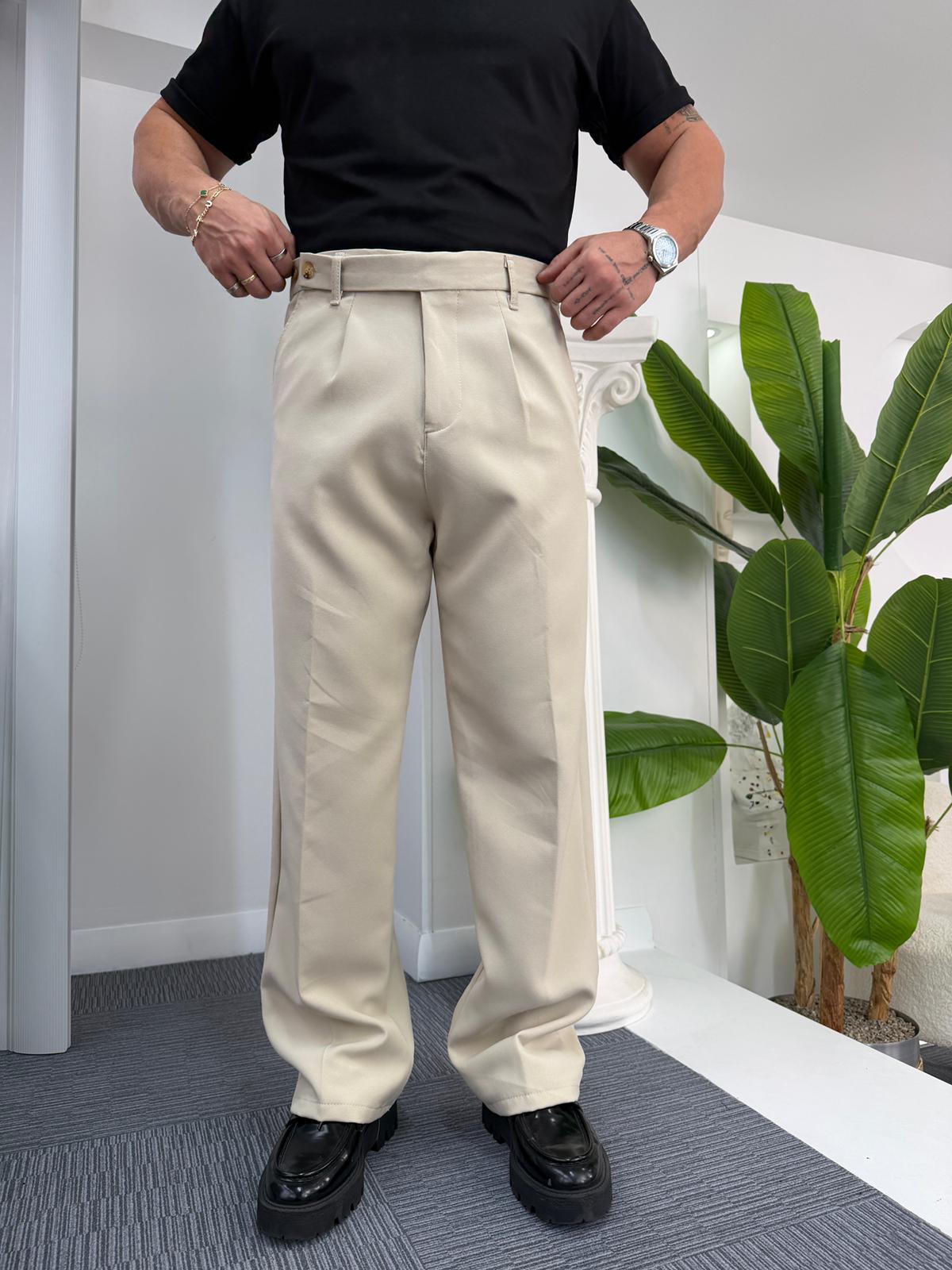 Bej Uzun Kemerli LK Baggy Kumaş Pantolon