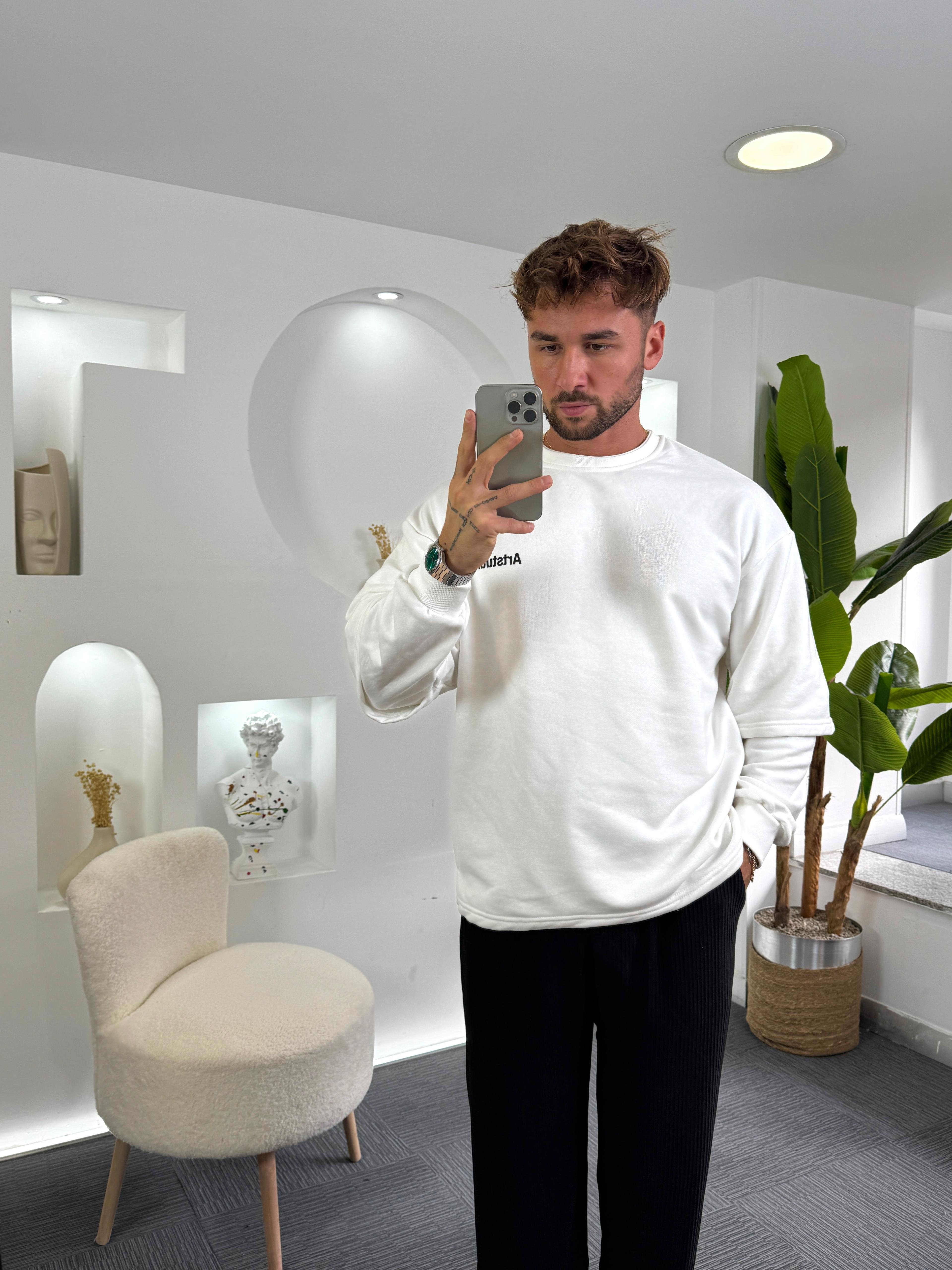 Beyaz Artstudio Sırt baskılı Oversize Hoddie