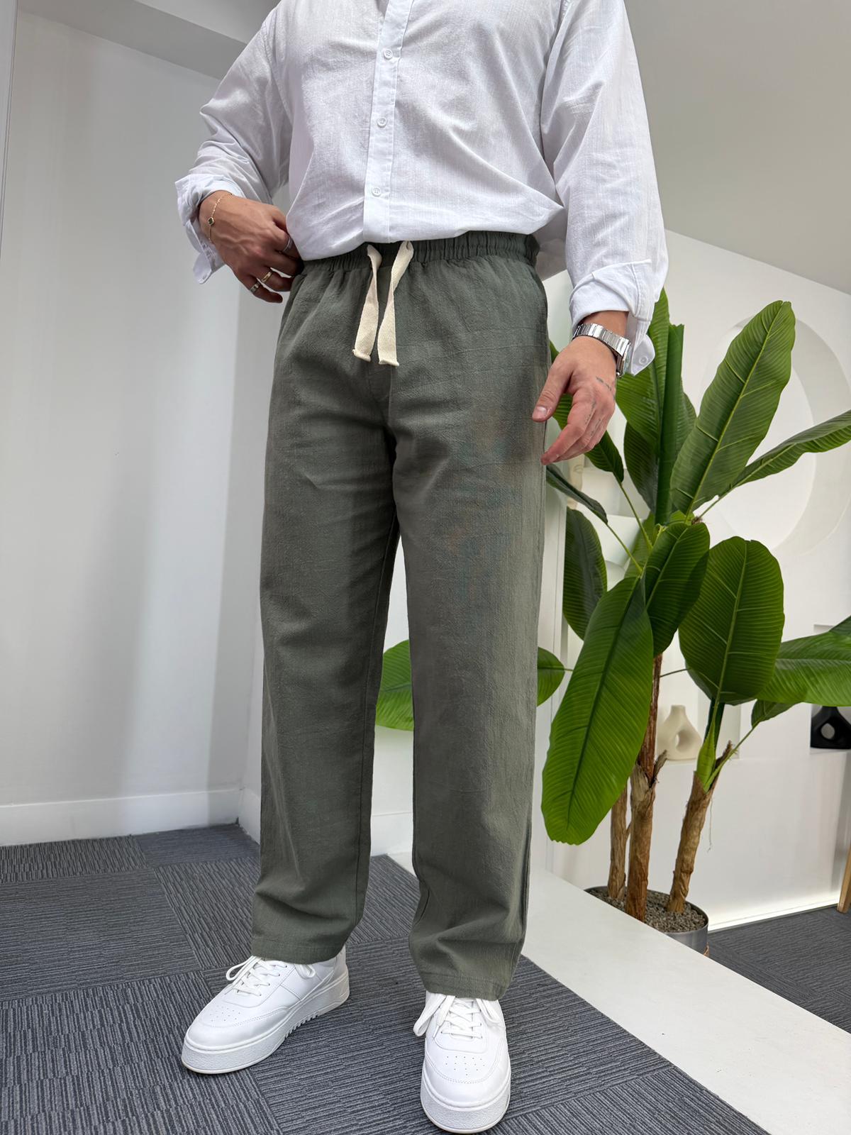 Haki GG Basic Baggy Keten Pantolon