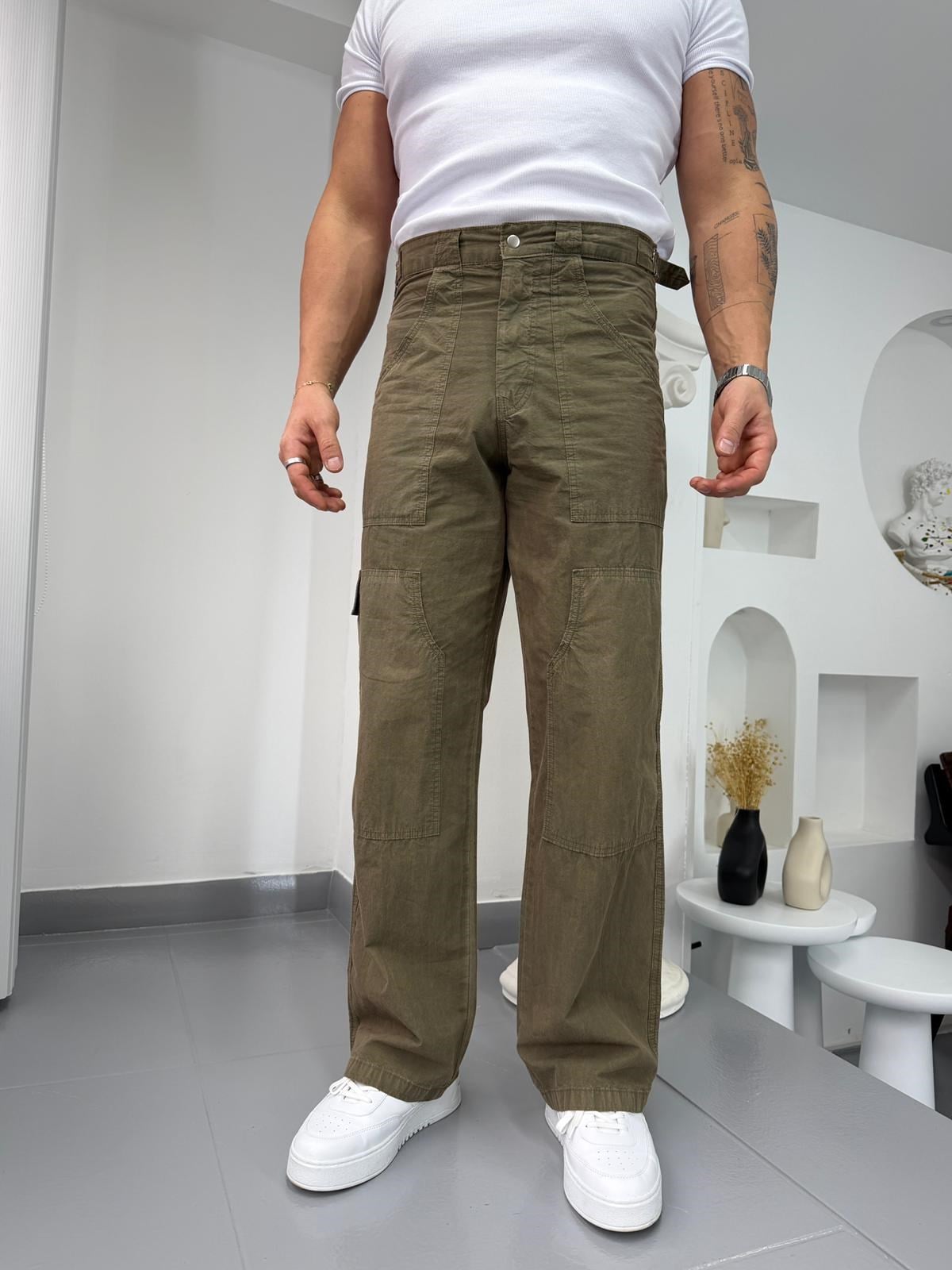 Haki GG Premium Antik Yıkama Gabardin Pantolon
