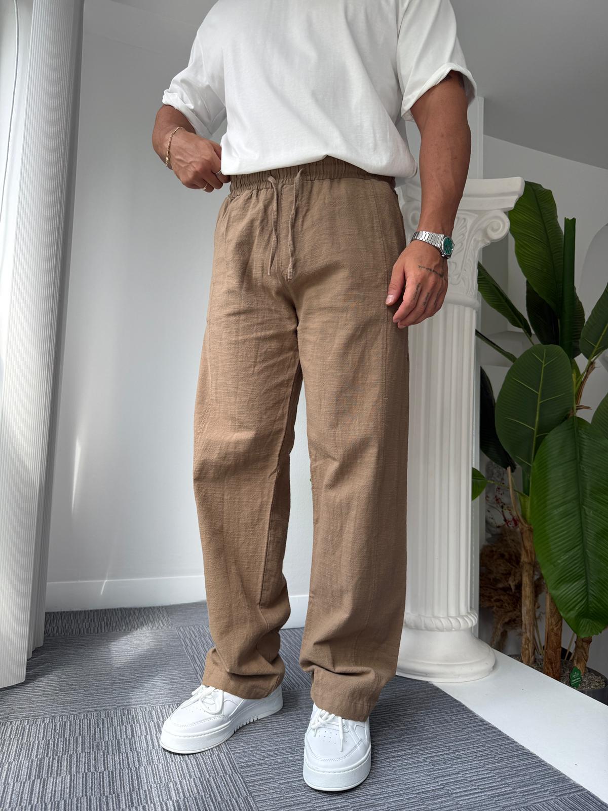 Kahve RL Baggy Keten Pantolon
