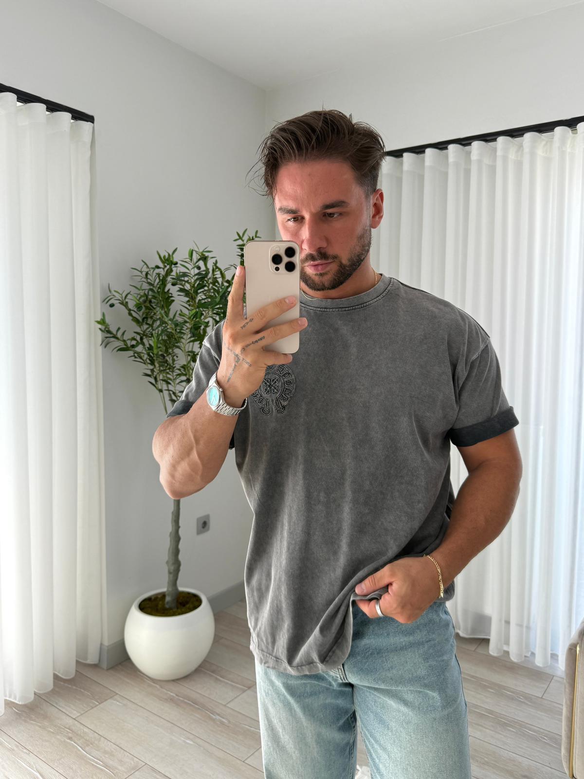 Kömür RL Sırt Nakışlı Oversize Tshirt