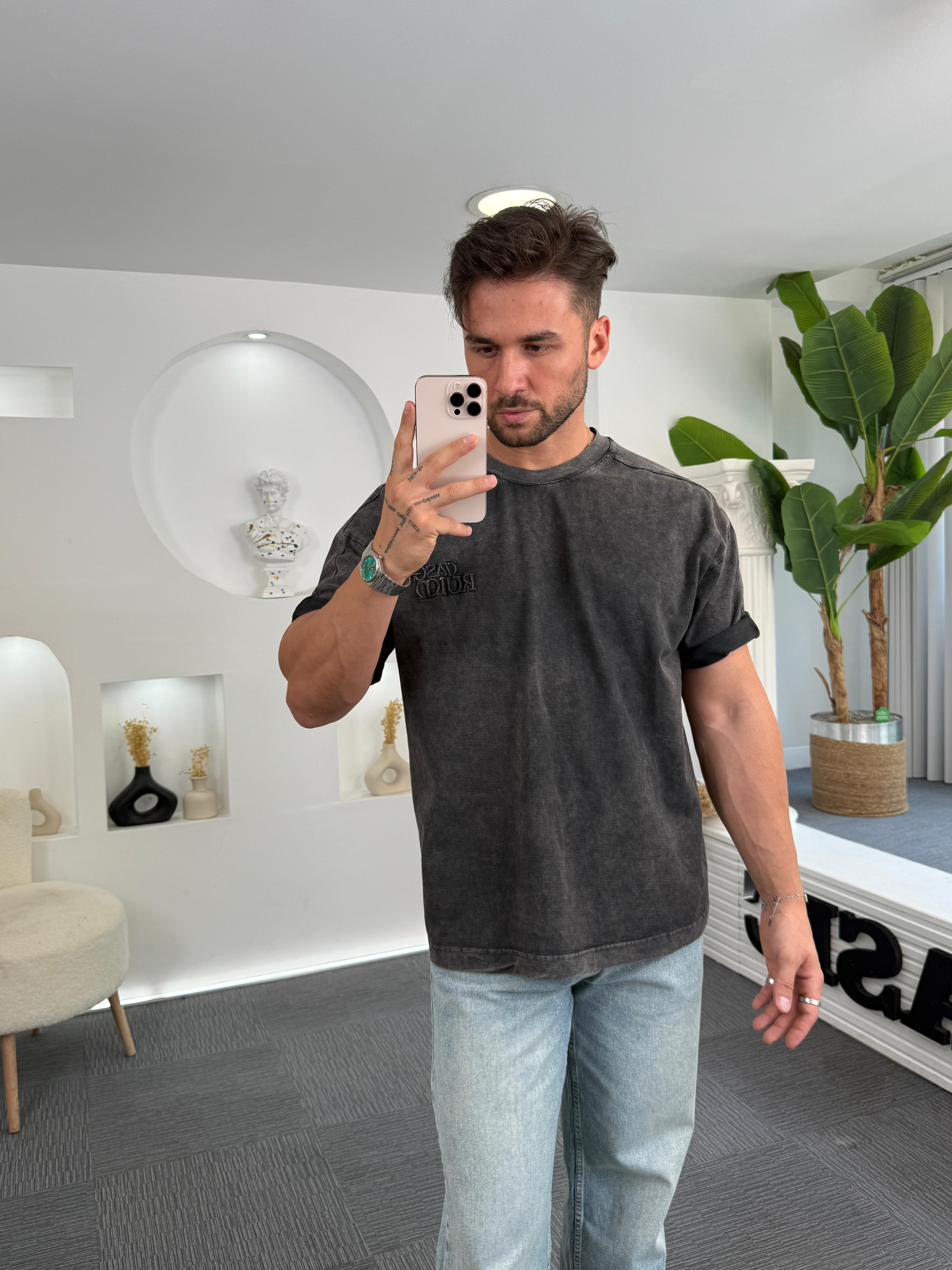 Kömür Rules Yıkamalı Oversize RL Tshirt