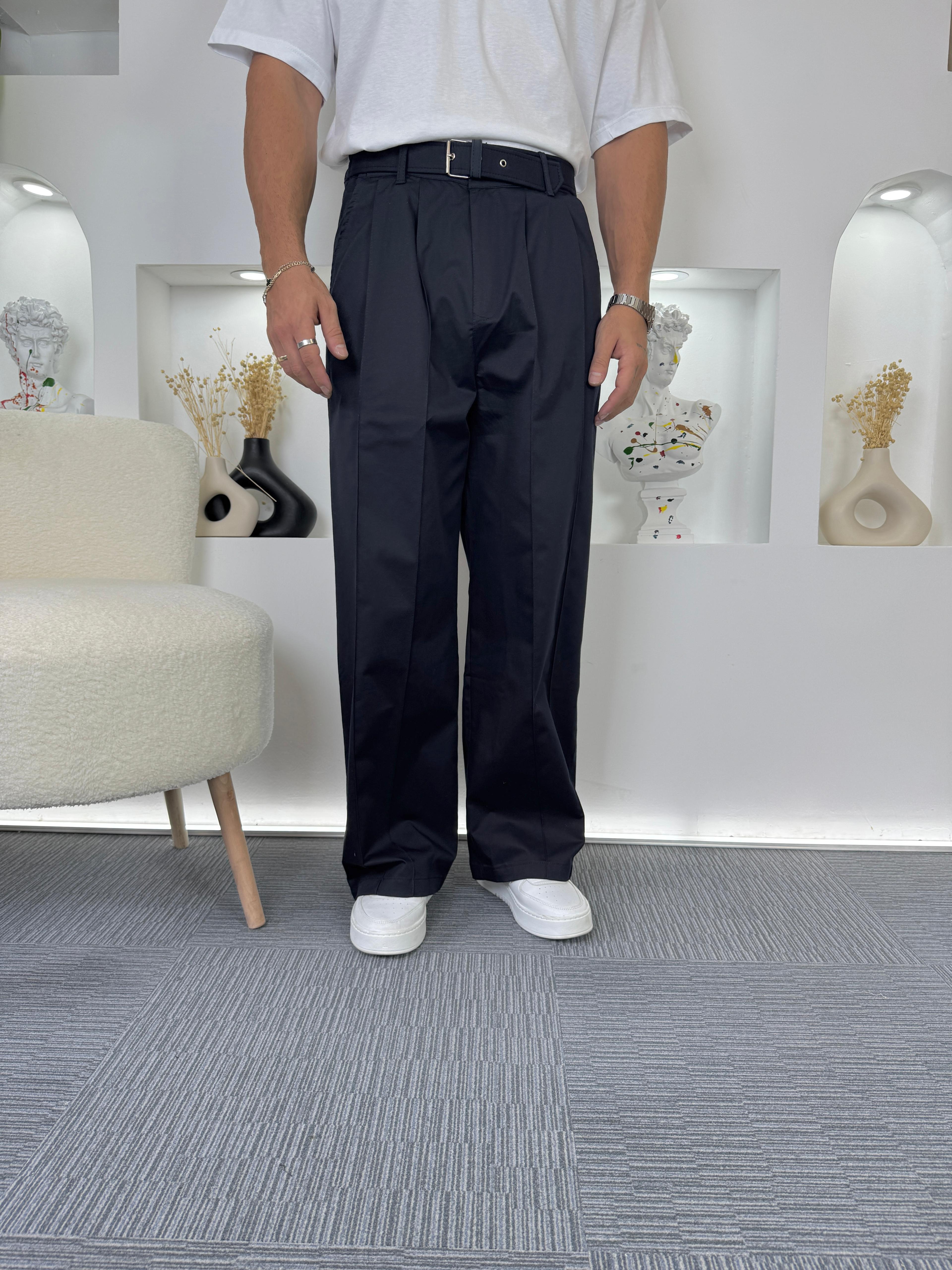 Lacivert Kemerli Cimalı Paraşüt Baggy Pantolon