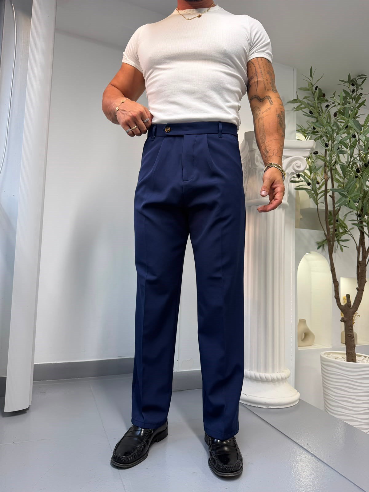 Lacivert LK Stone Kısa Dil Baggy Kumaş Pantolon