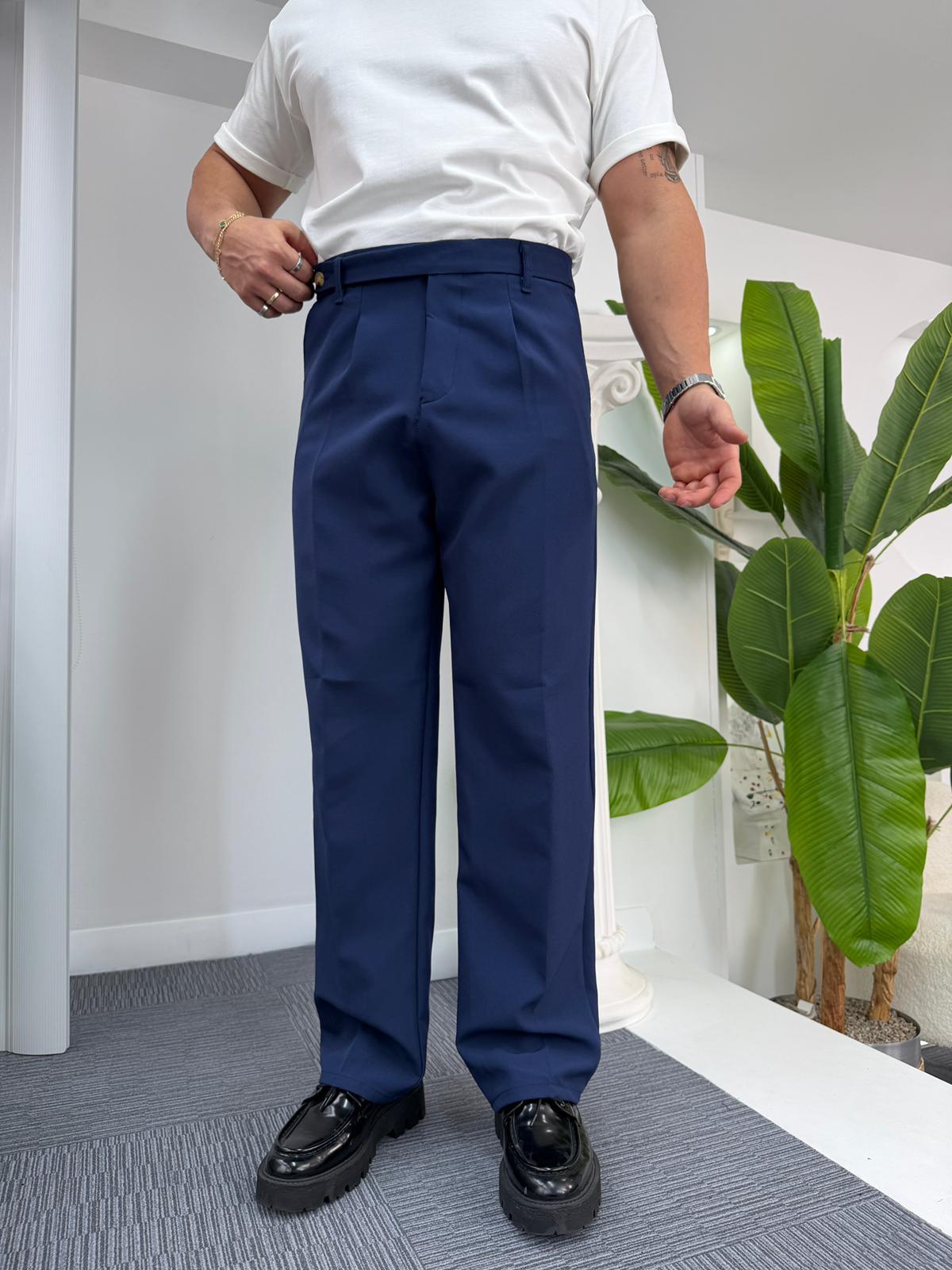Lacivert Uzun Kemerli LK Baggy Kumaş Pantolon