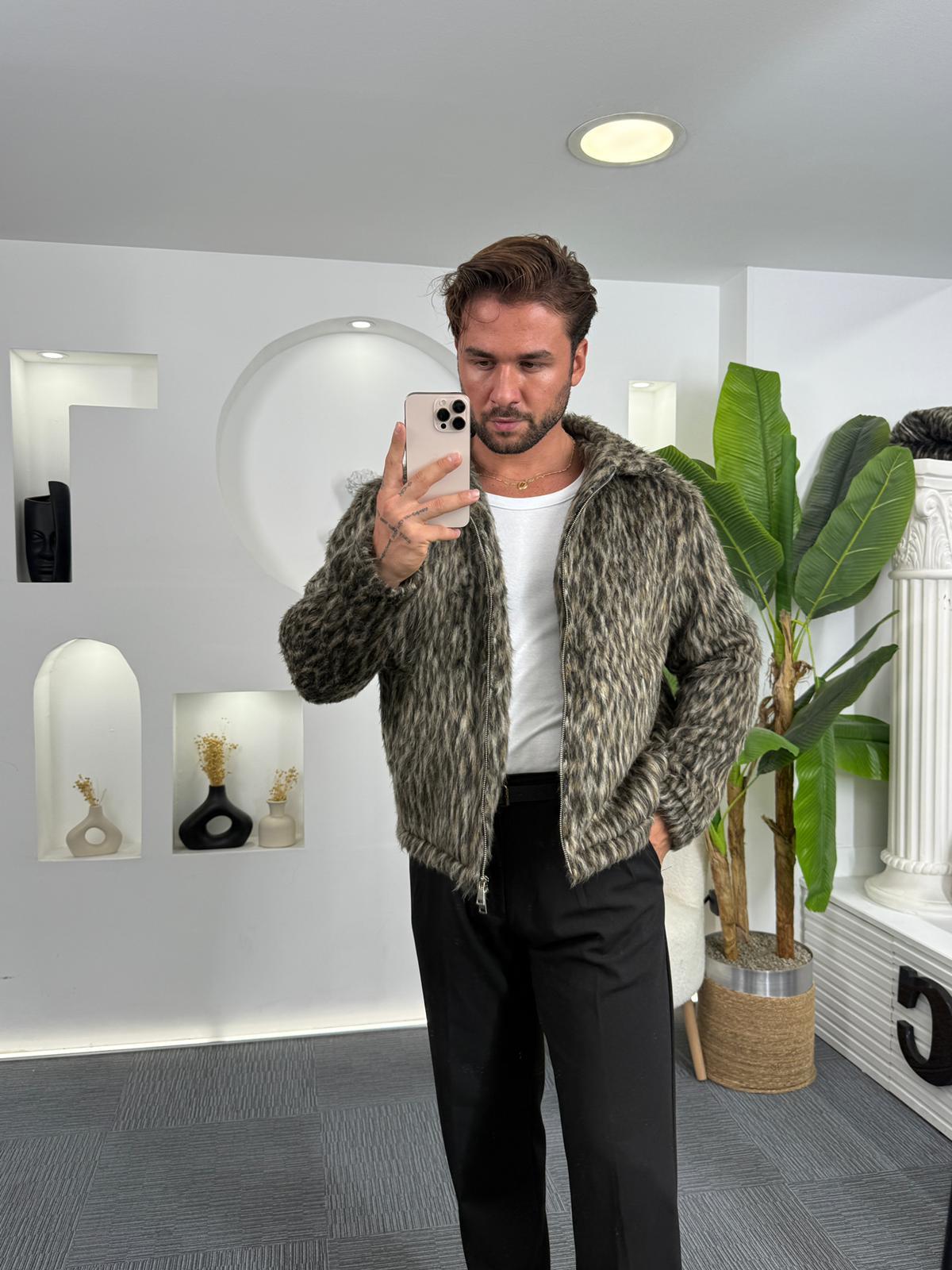 Leopar Desen Crop Fit Mont