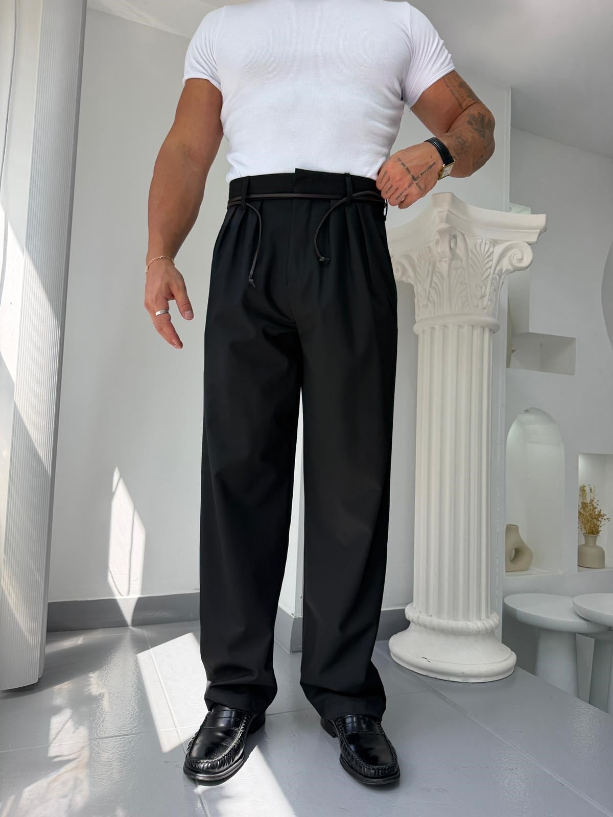 Siyah GG Shadow Yüksek Bel Kumaş Pantolon