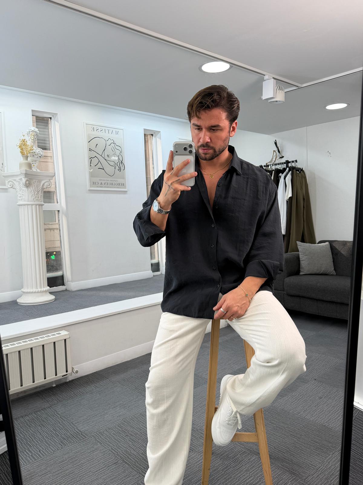 Siyah LK Oversize Modal Gömlek