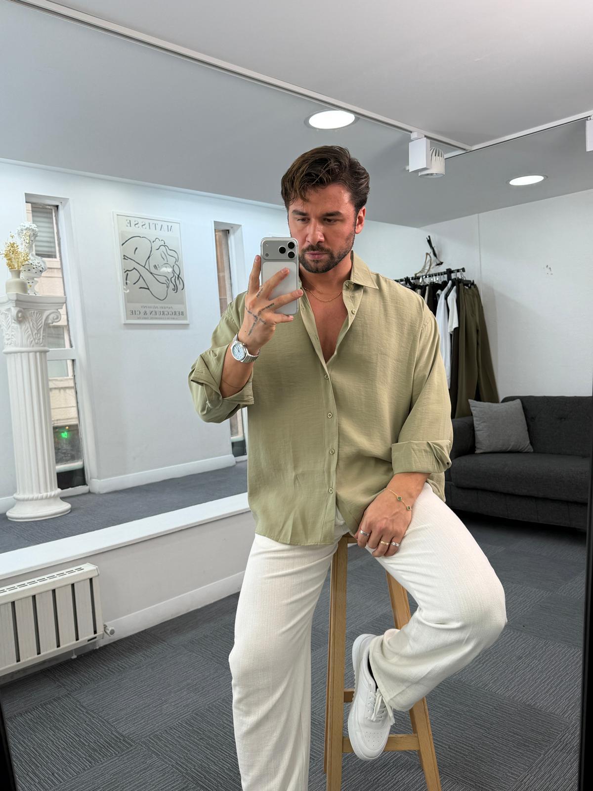 Yeşil LK Oversize Modal Gömlek