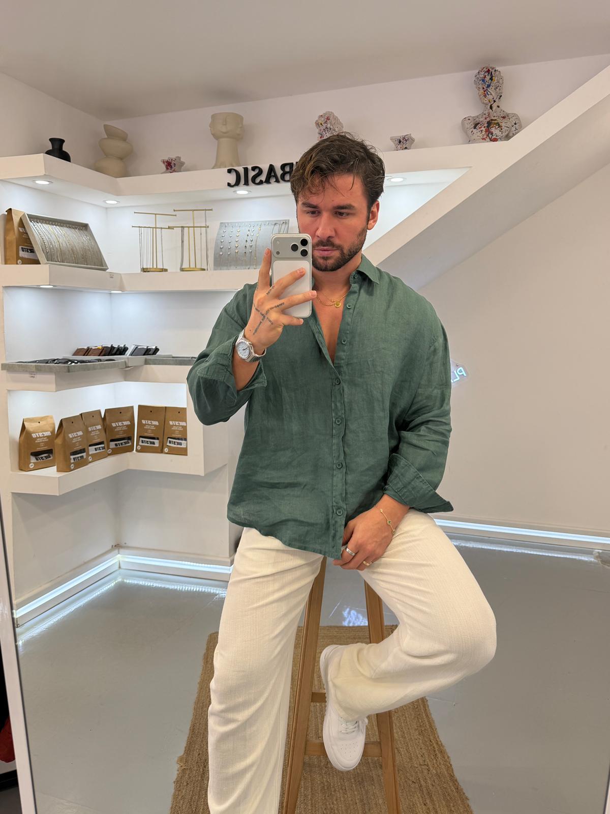 Zümrüt GG %100 Linen Oversize Premium Gömlek