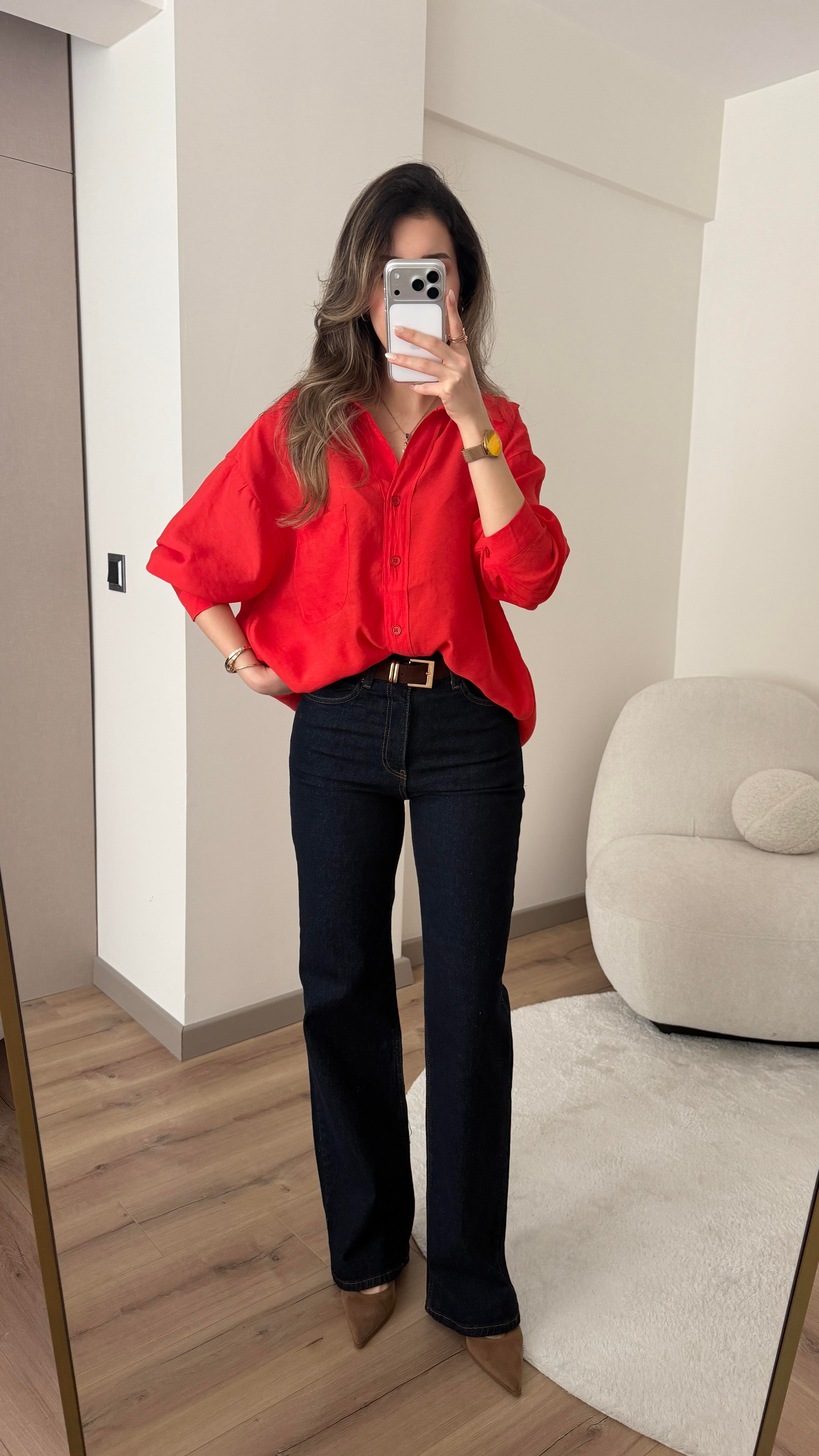 KEMERLİ KOYU LACİVERT STRAİGHT JEAN