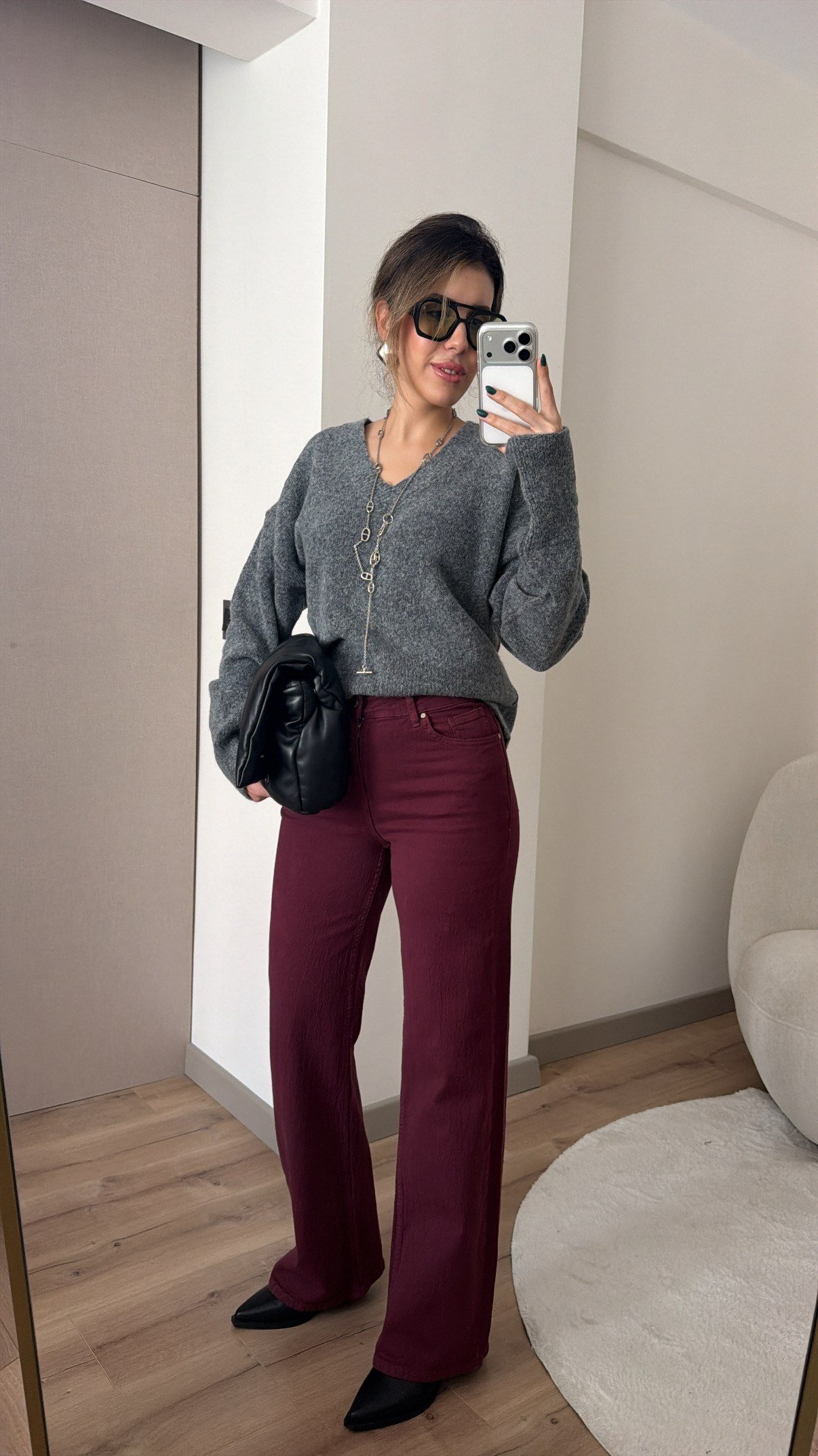 LİKRALI BORDO WİDE LEG JEAN