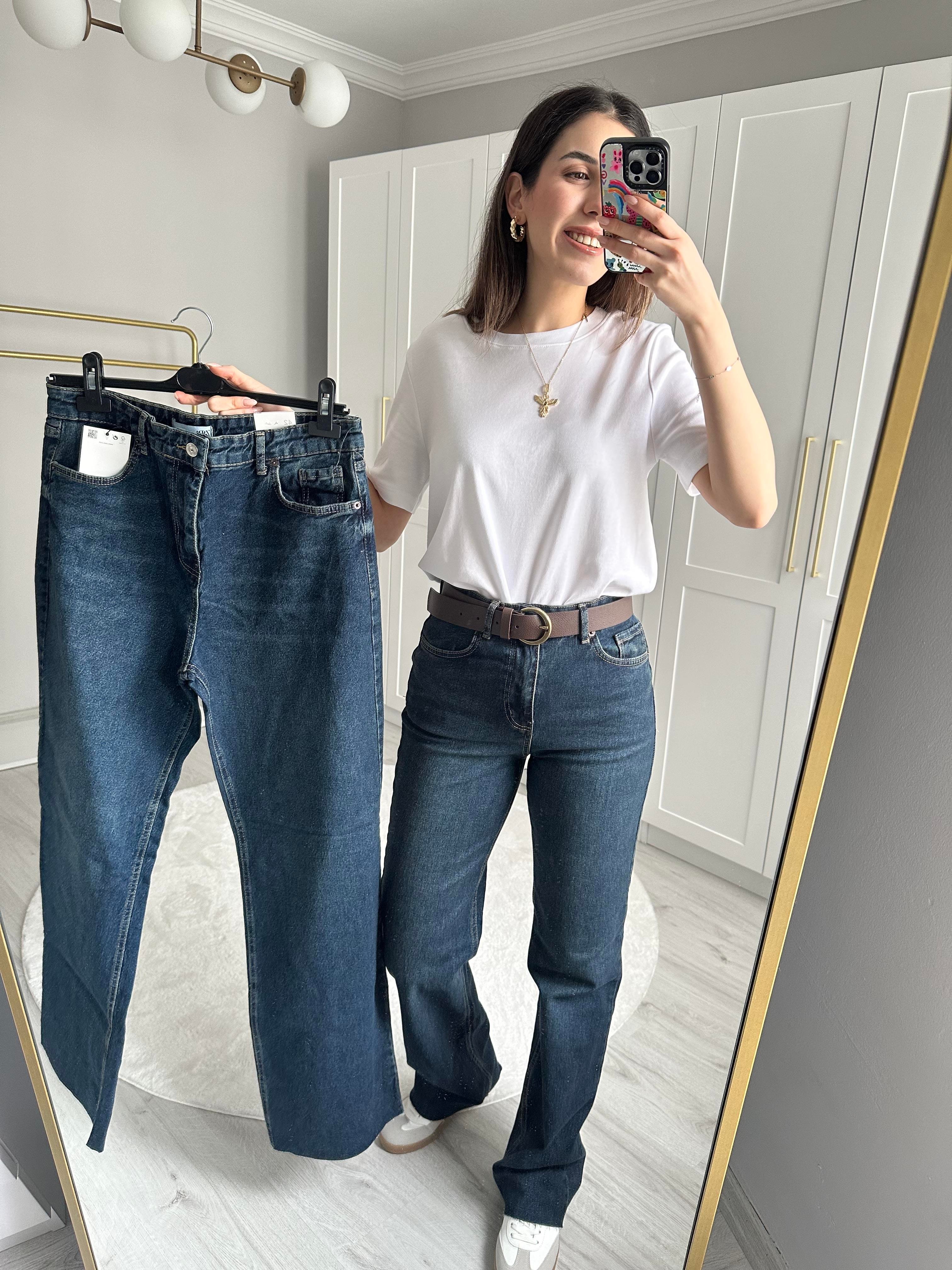 LİKRALI STRAİGHT GENİŞ PAÇA LACİVERT JEAN